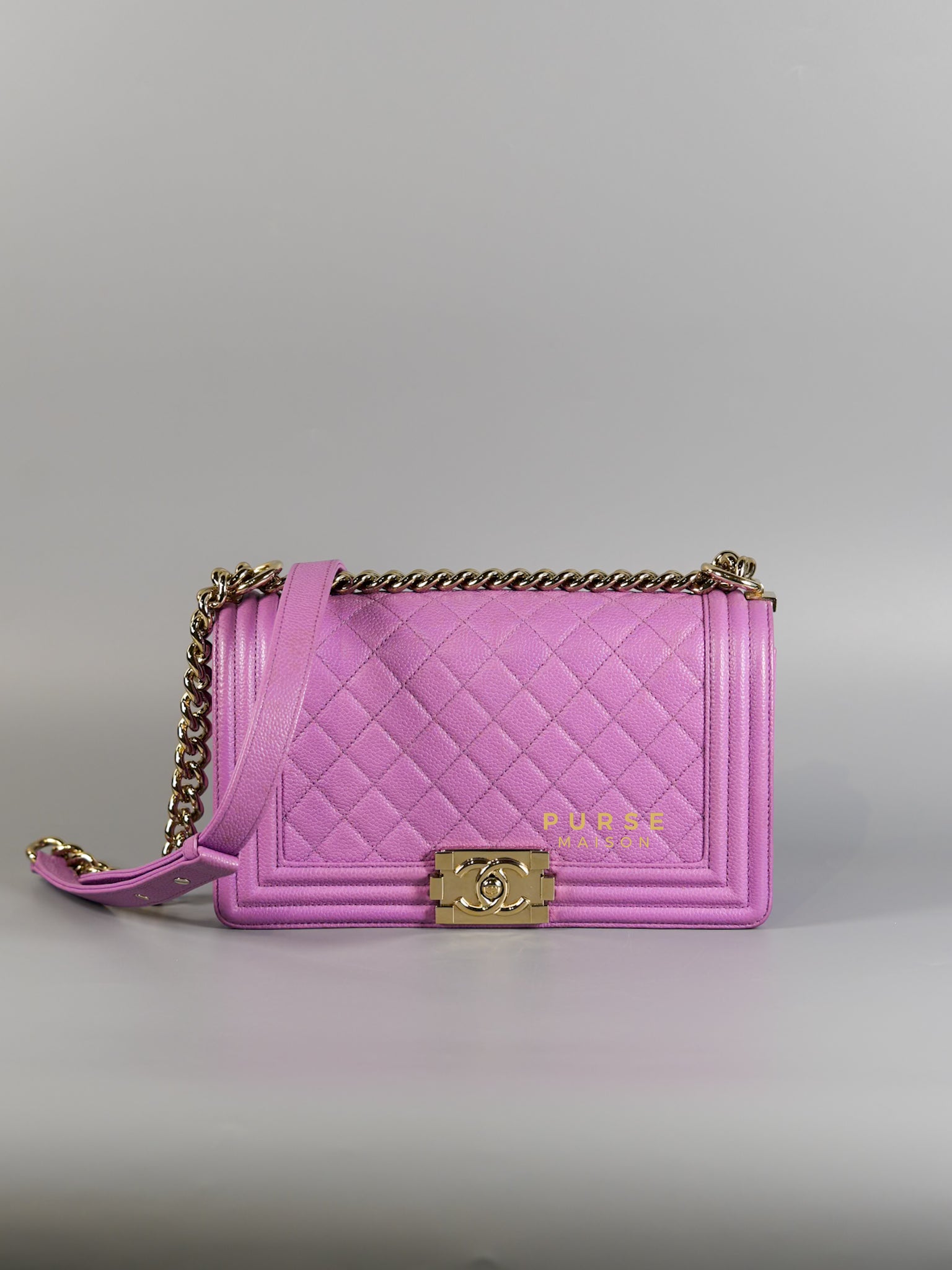 Boy Old Medium in Purple Caviar Leather and Champagne Hardware Series 29 | Purse Maison Luxury Bags Shop