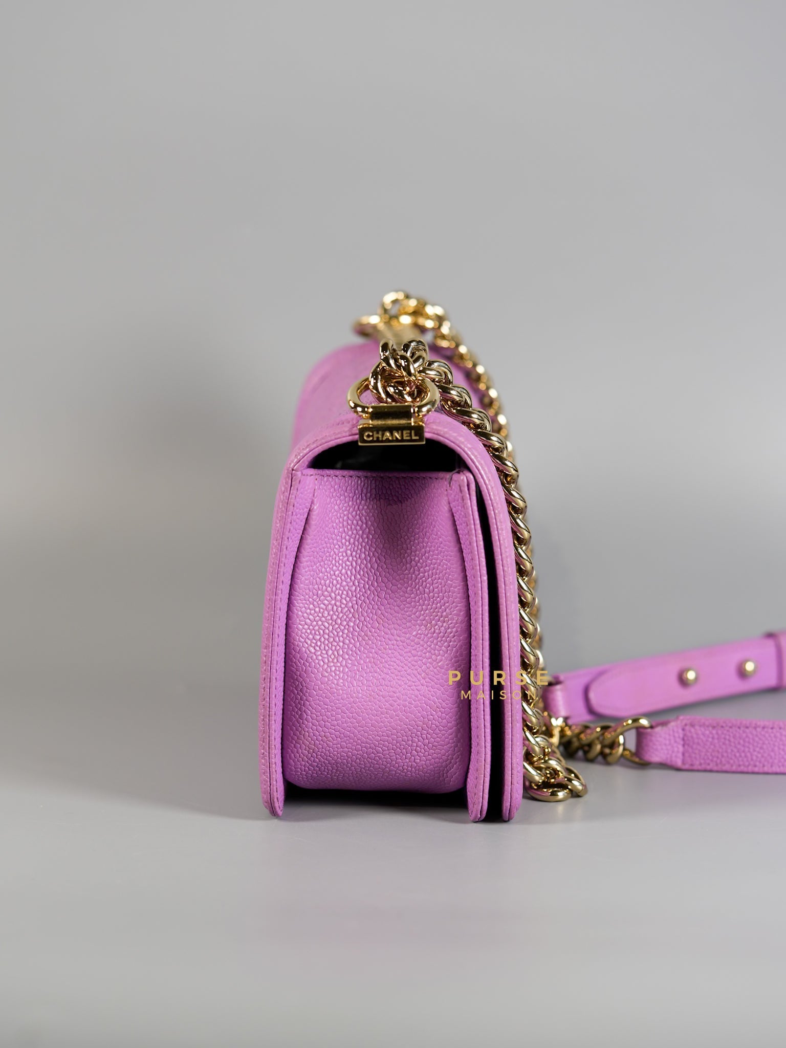 Boy Old Medium in Purple Caviar Leather and Champagne Hardware Series 29 | Purse Maison Luxury Bags Shop