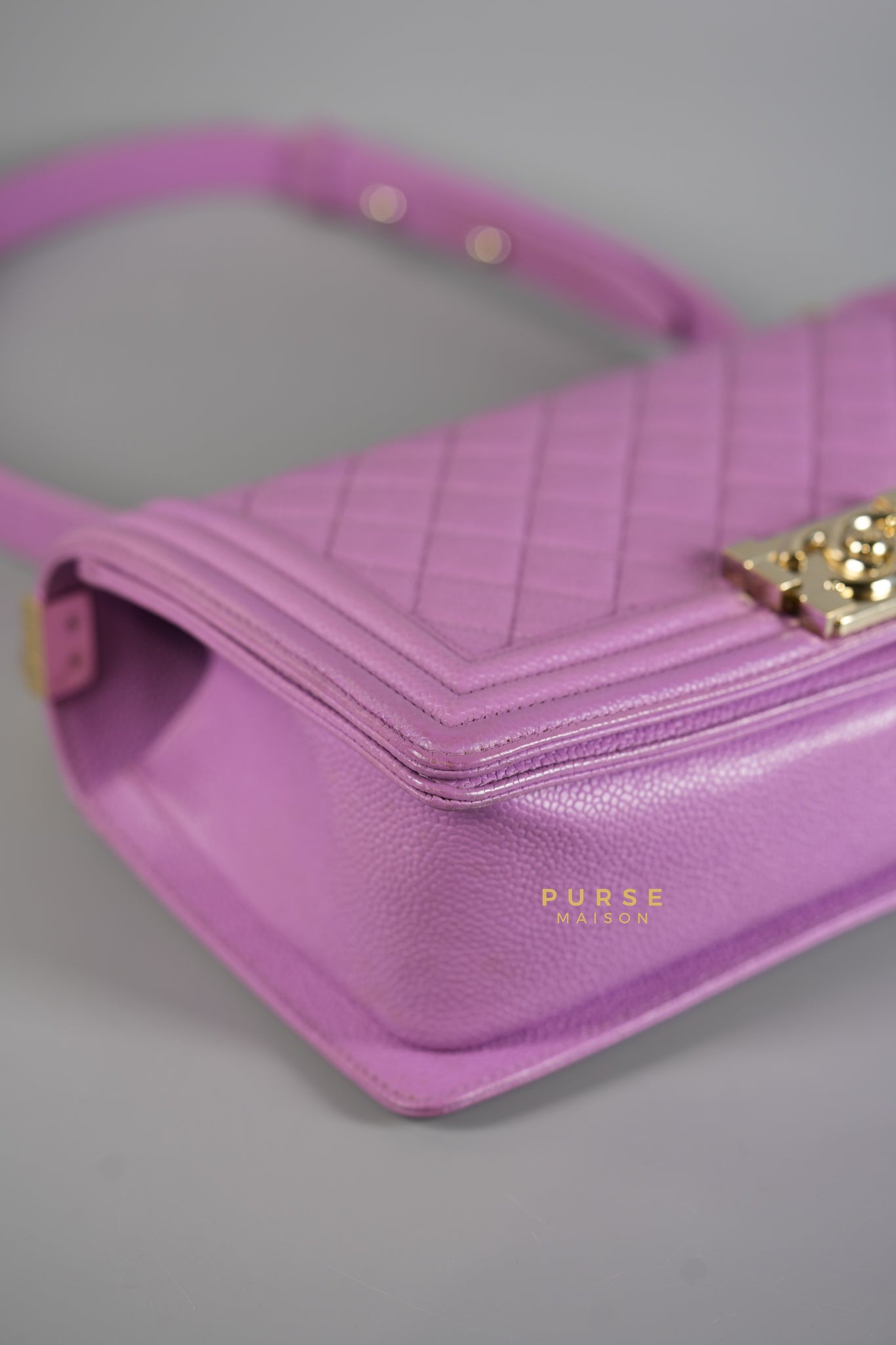 Boy Old Medium in Purple Caviar Leather and Champagne Hardware Series 29 | Purse Maison Luxury Bags Shop