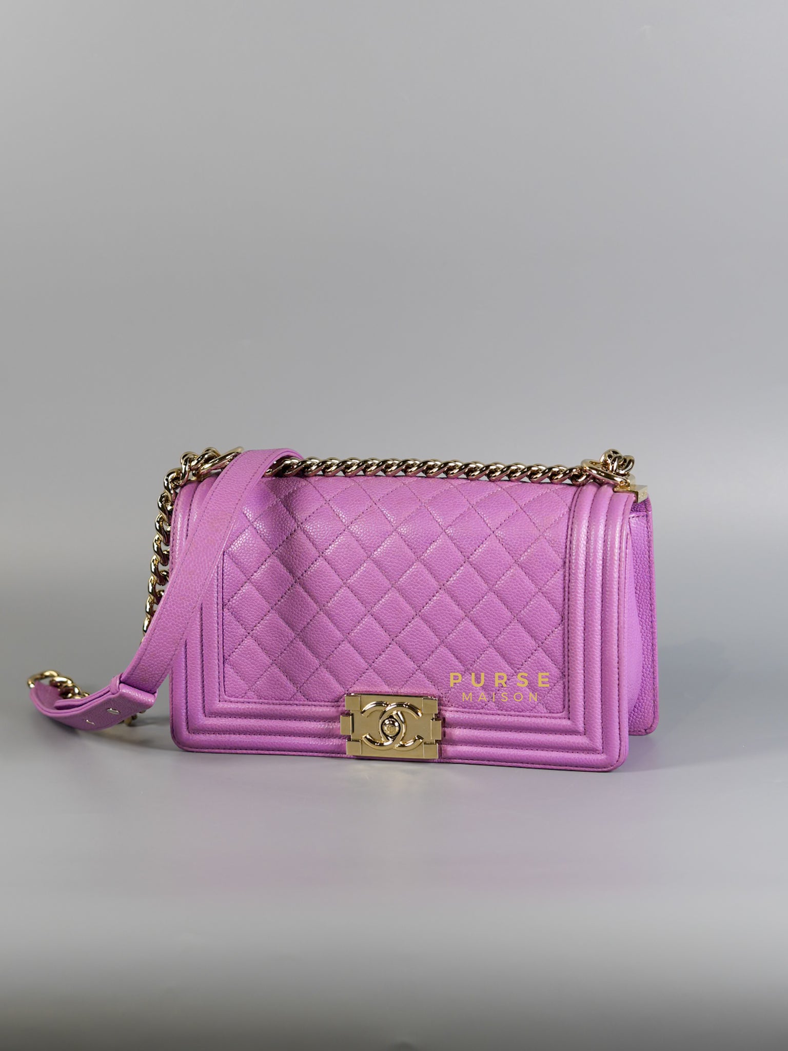 Boy Old Medium in Purple Caviar Leather and Champagne Hardware Series 29 | Purse Maison Luxury Bags Shop