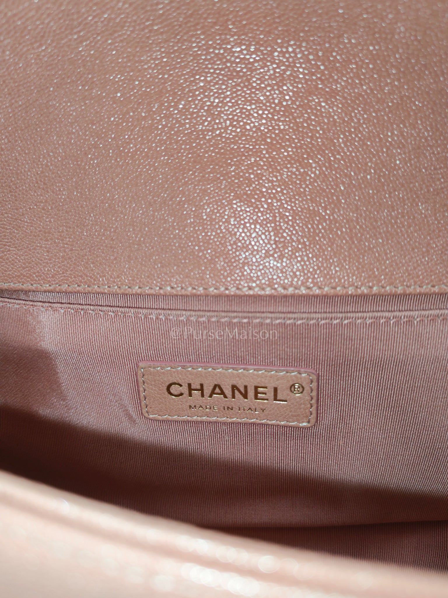 Boy Old Medium in Salmon Pink Chevron Calfskin Leather and Champagne Hardware Series 28 | Purse Maison Luxury Bags Shop