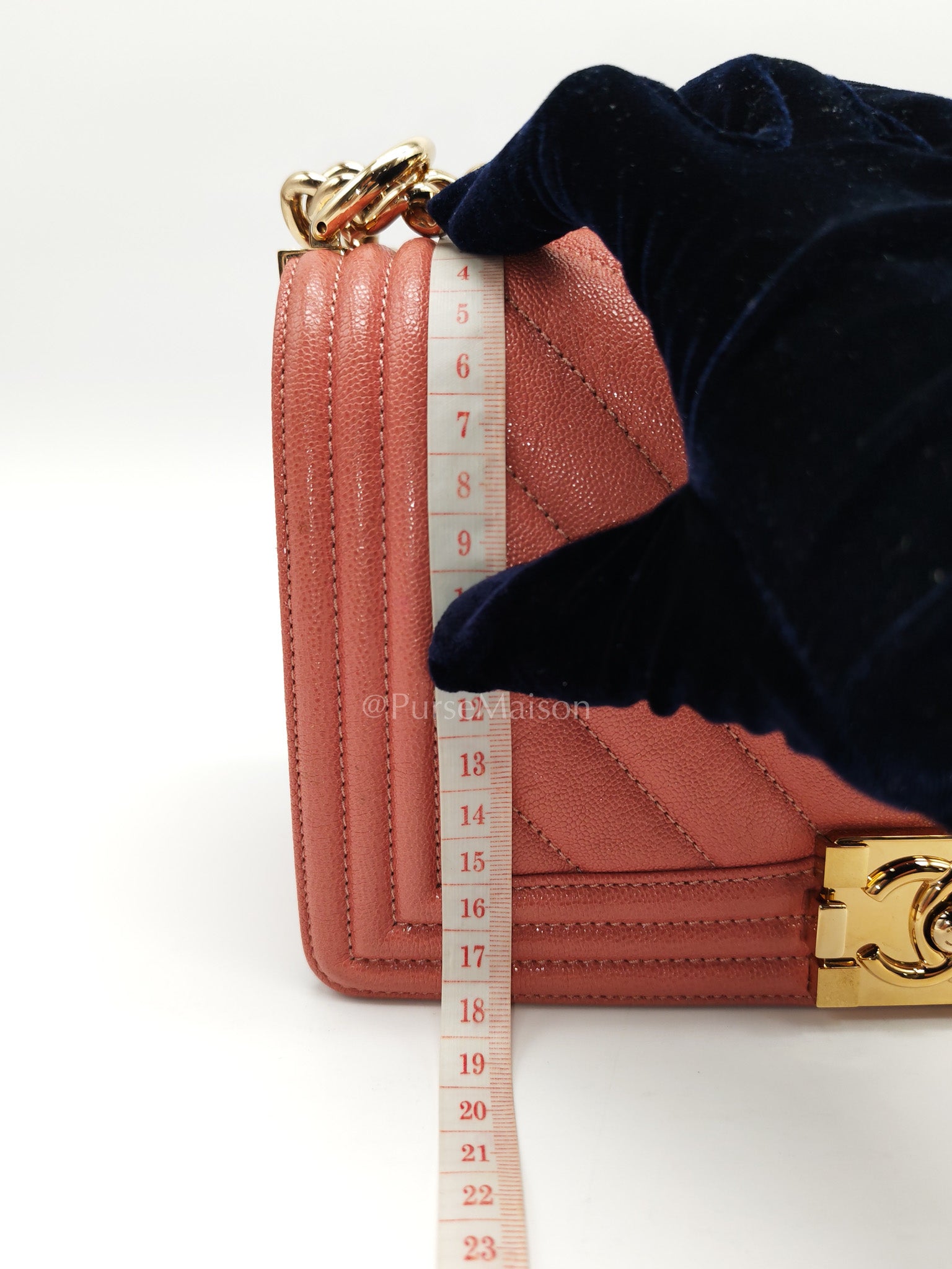 Boy Old Medium in Salmon Pink Chevron Calfskin Leather and Champagne Hardware Series 28 | Purse Maison Luxury Bags Shop