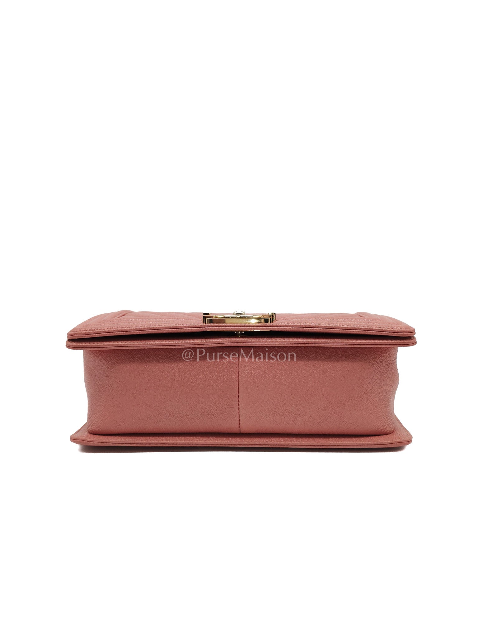 Boy Old Medium in Salmon Pink Chevron Calfskin Leather and Champagne Hardware Series 28 | Purse Maison Luxury Bags Shop