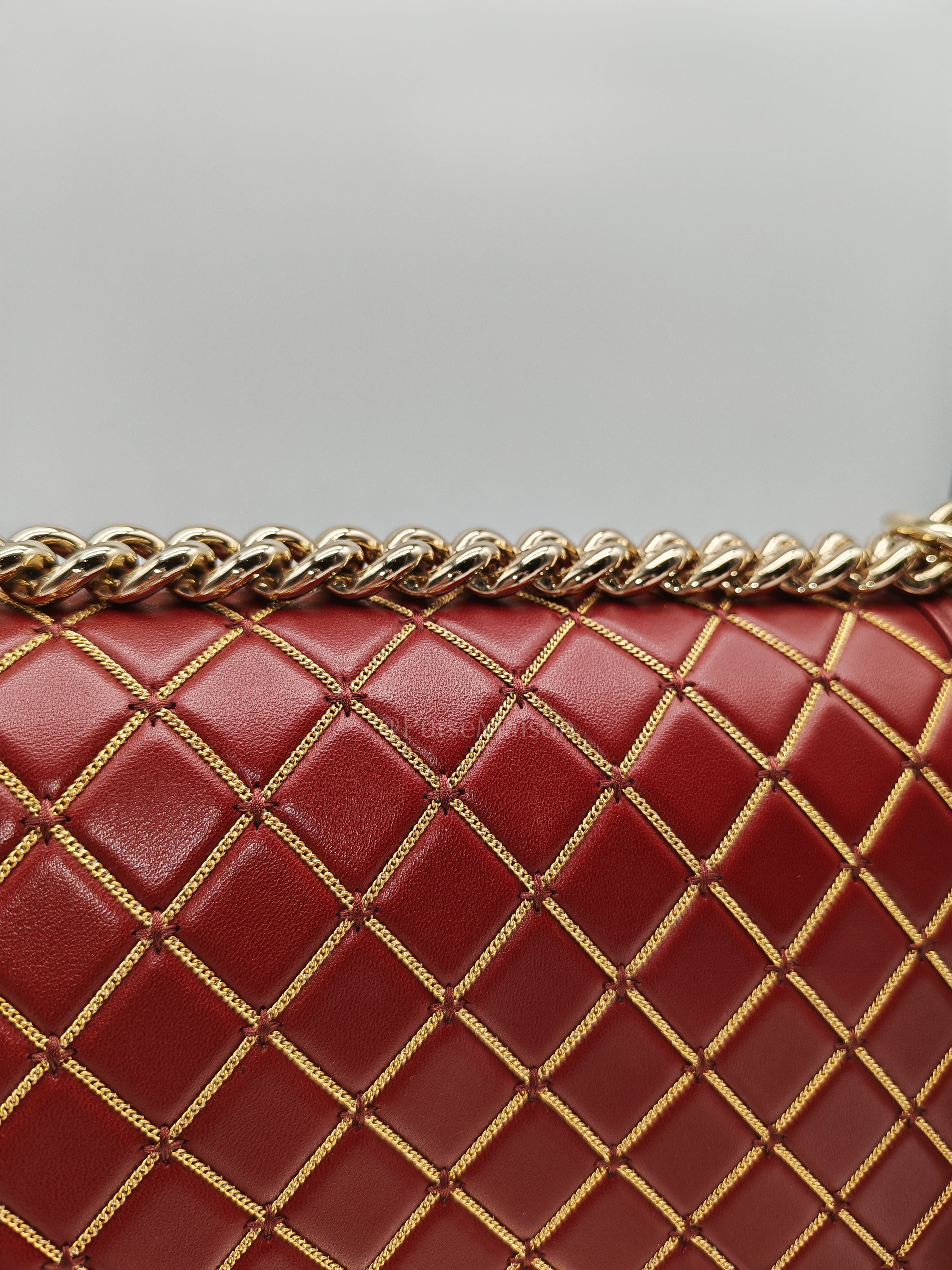 Boy Old Medium in Striking Red Micro Quilted Calfskin Leather & Light Gold Hardware Series 24 | Purse Maison Luxury Bags Shop
