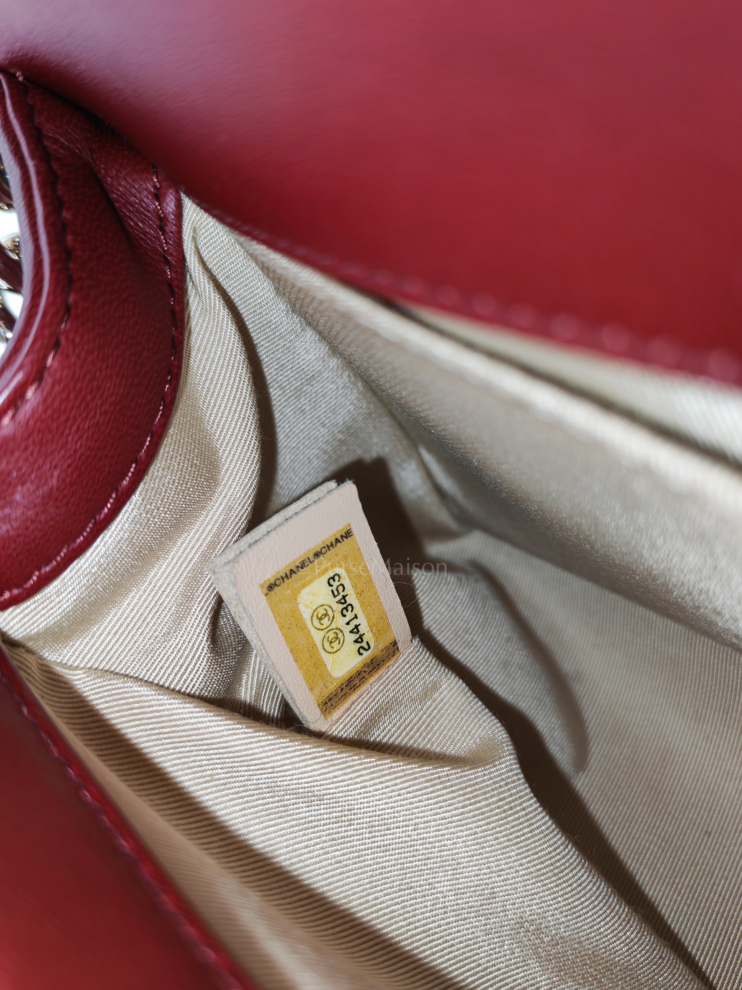 Boy Old Medium in Striking Red Micro Quilted Calfskin Leather & Light Gold Hardware Series 24 | Purse Maison Luxury Bags Shop