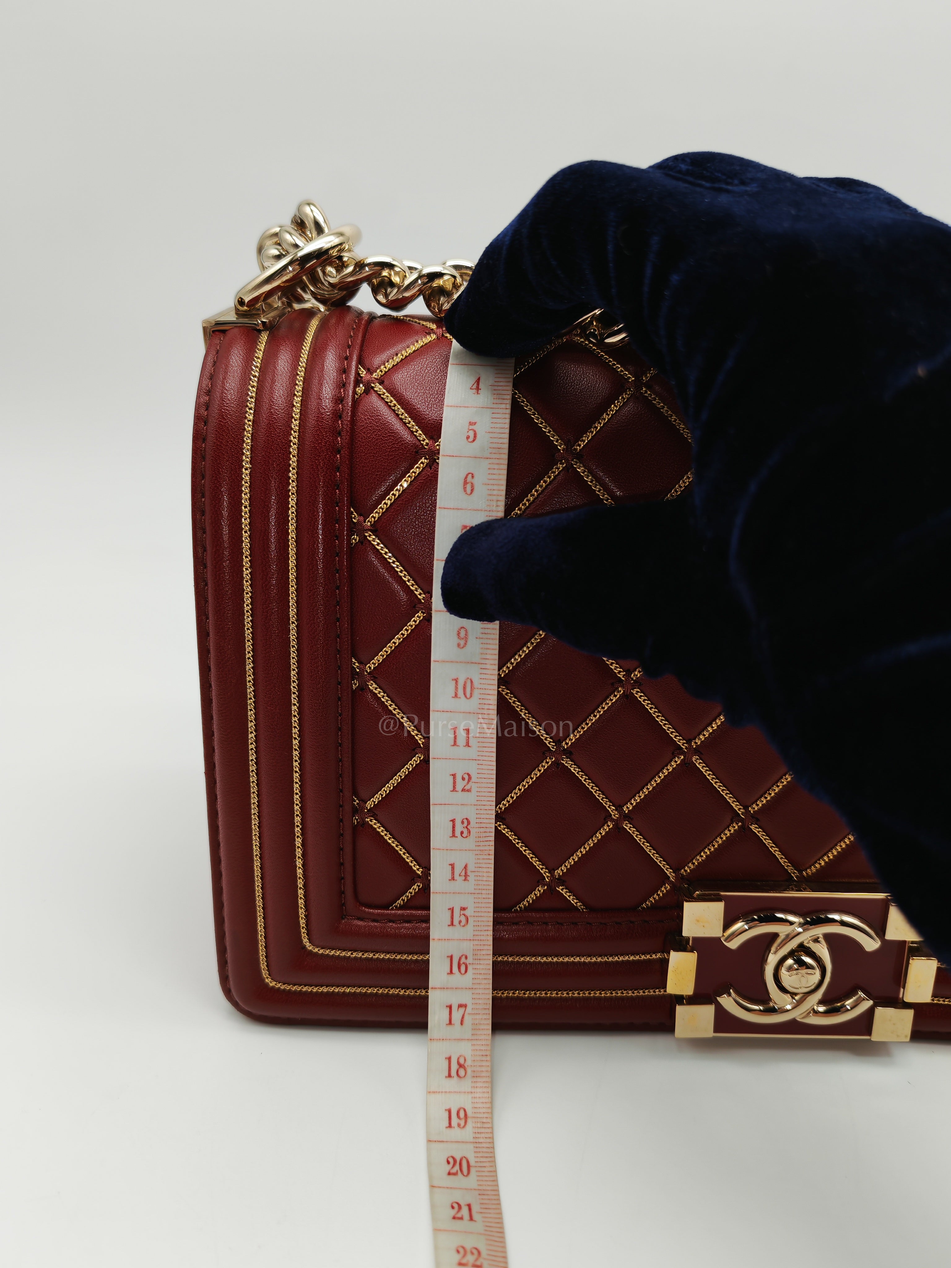 Boy Old Medium in Striking Red Micro Quilted Calfskin Leather & Light Gold Hardware Series 24 | Purse Maison Luxury Bags Shop