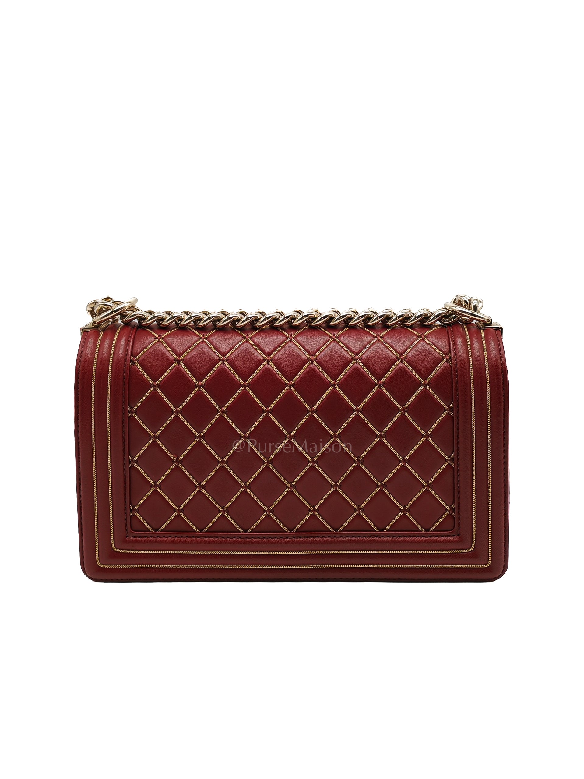 Boy Old Medium in Striking Red Micro Quilted Calfskin Leather & Light Gold Hardware Series 24 | Purse Maison Luxury Bags Shop
