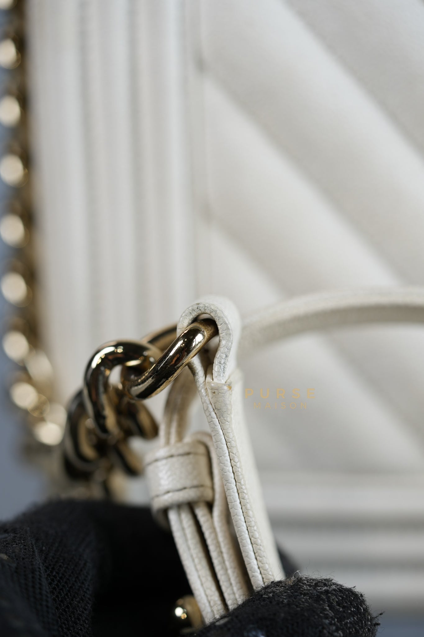 Boy Old Medium in White Chevron Calfskin & Champagne Gold Hardware (Series 29) | Purse Maison Luxury Bags Shop