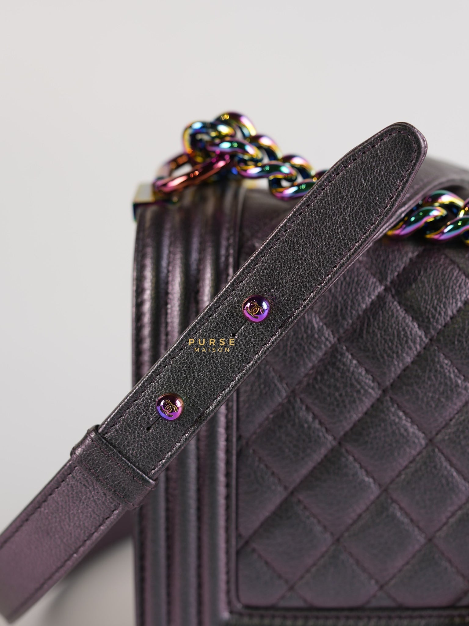 Boy Old Medium Iridescent Purple Mermaid Quilted Goatskin with Rainbow Hardware Series 21 | Purse Maison Luxury Bags Shop