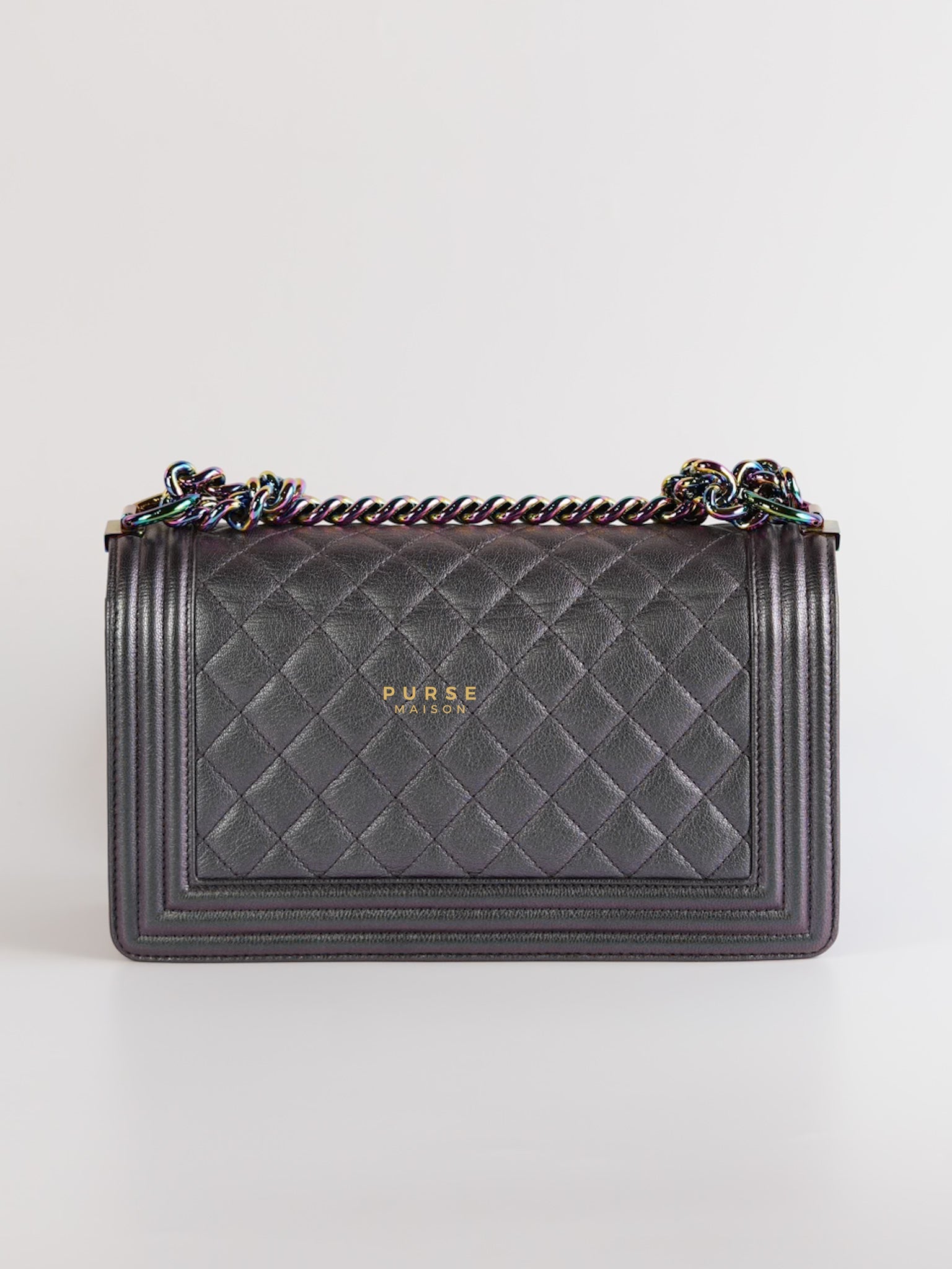 Boy Old Medium Iridescent Purple Mermaid Quilted Goatskin with Rainbow Hardware Series 21 | Purse Maison Luxury Bags Shop