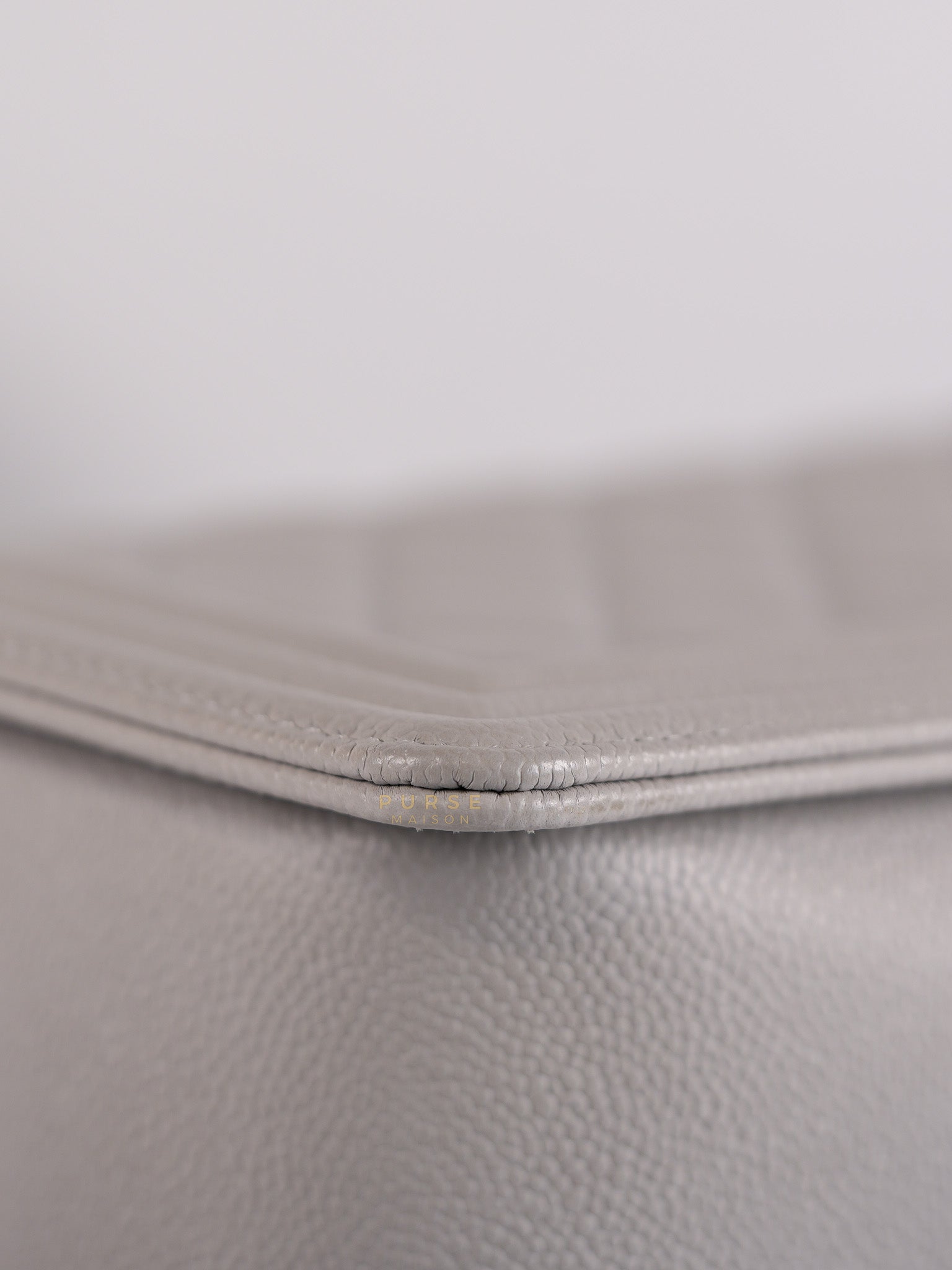Boy Old Medium Light Gray Caviar Leather and Light Gold Hardware (Microchip) | Purse Maison Luxury Bags Shop