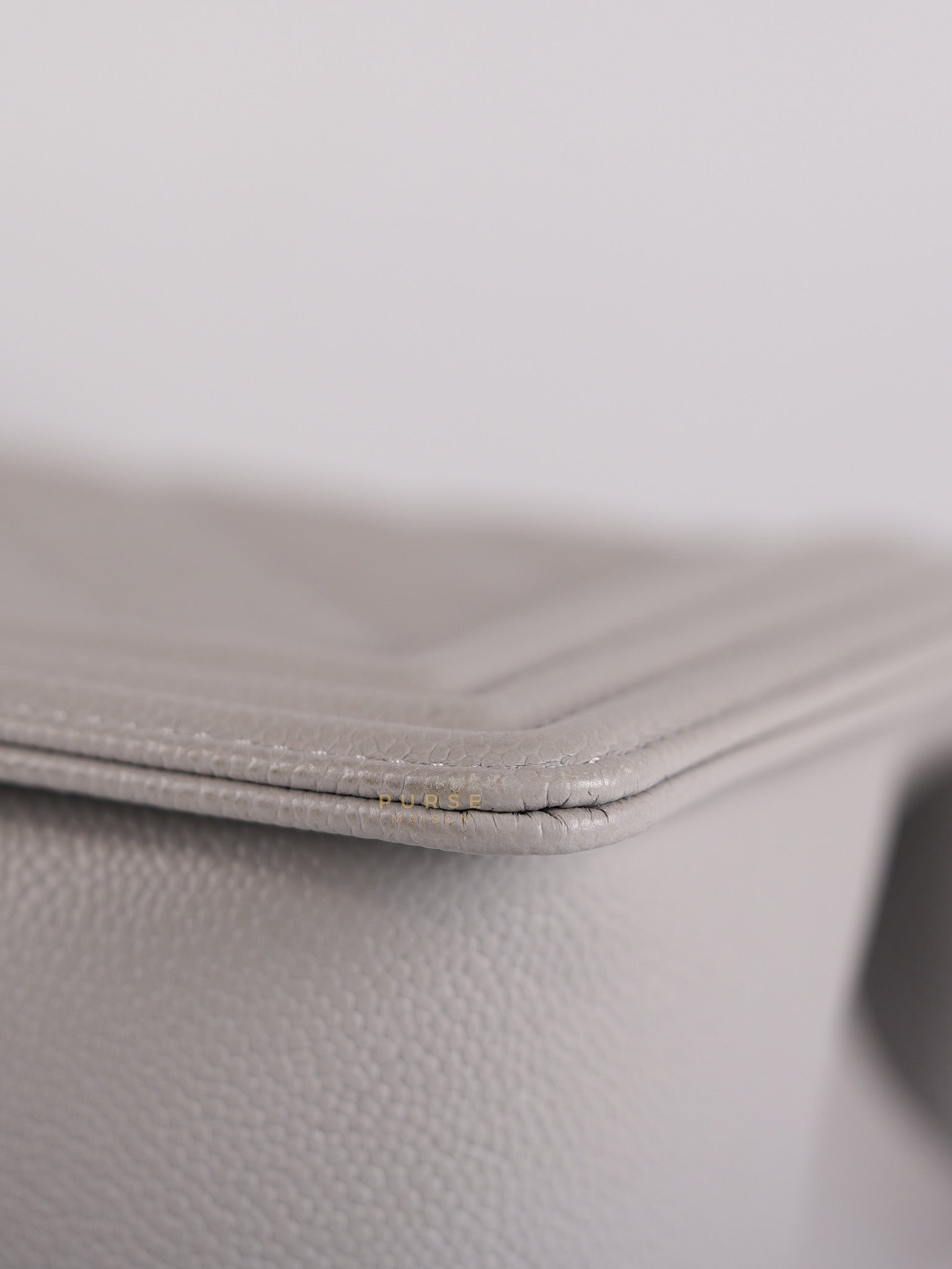 Boy Old Medium Light Gray Caviar Leather and Light Gold Hardware (Microchip) | Purse Maison Luxury Bags Shop