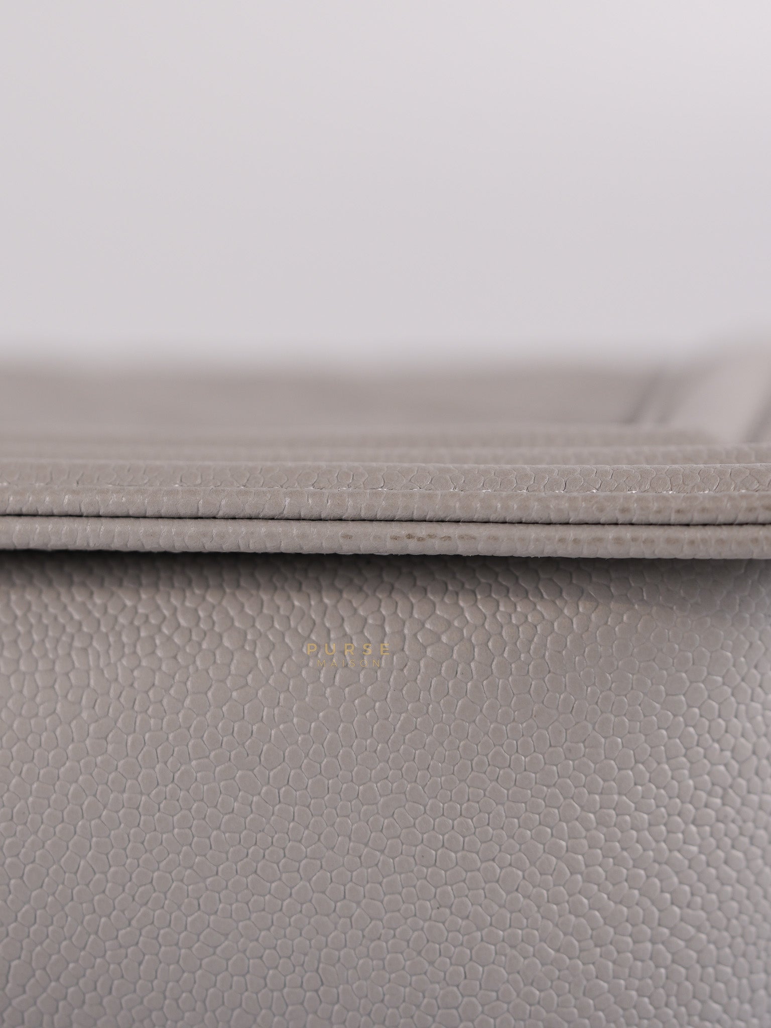 Boy Old Medium Light Gray Caviar Leather and Light Gold Hardware (Microchip) | Purse Maison Luxury Bags Shop