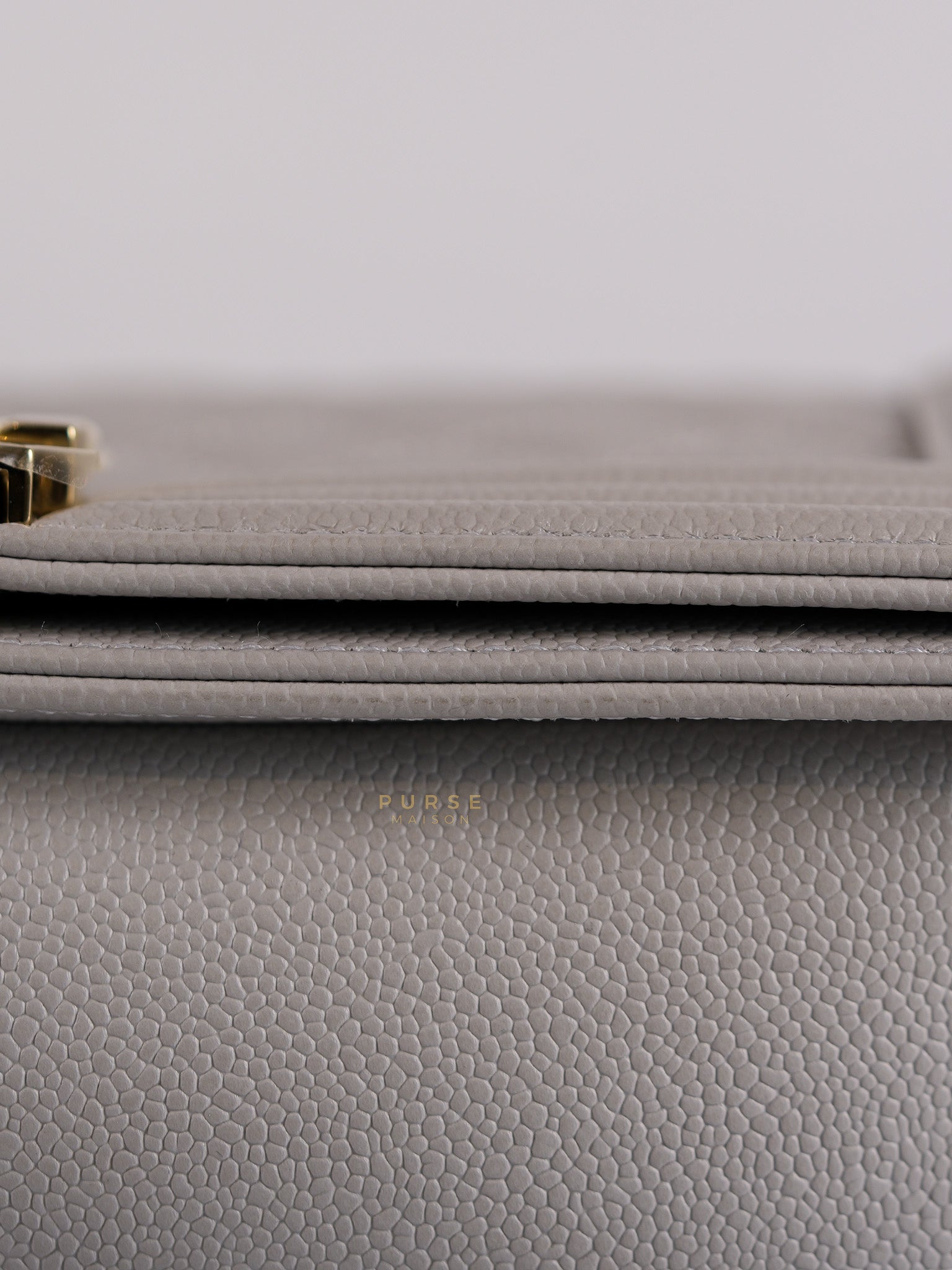 Boy Old Medium Light Gray Caviar Leather and Light Gold Hardware (Microchip) | Purse Maison Luxury Bags Shop
