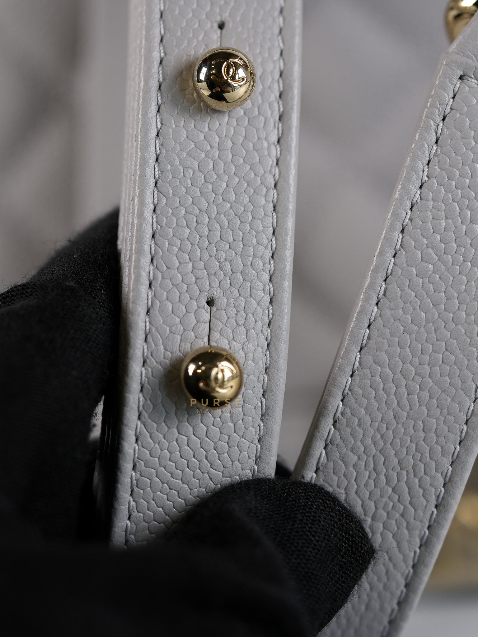 Boy Old Medium Light Gray Caviar Leather and Light Gold Hardware (Microchip) | Purse Maison Luxury Bags Shop