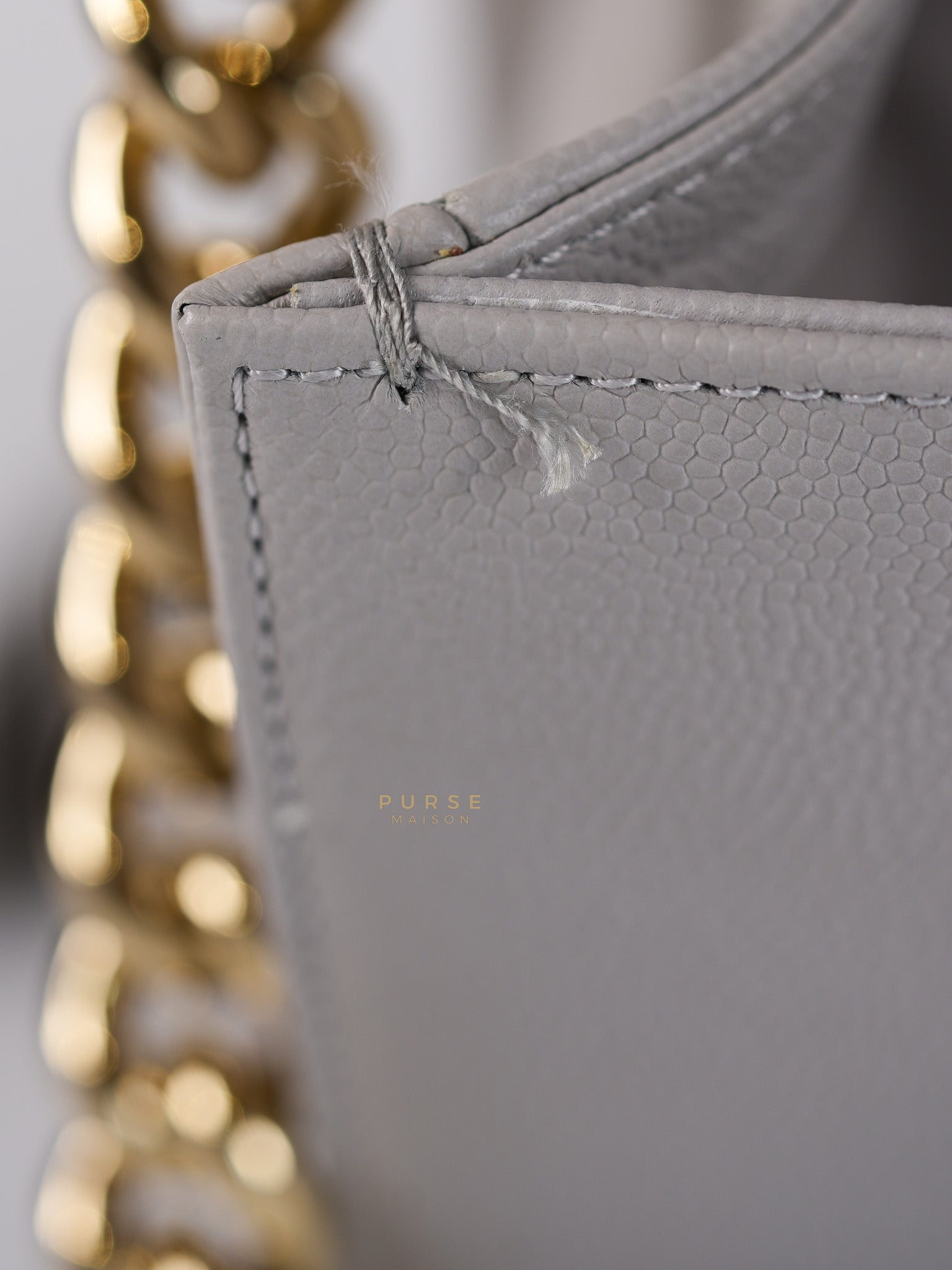 Boy Old Medium Light Gray Caviar Leather and Light Gold Hardware (Microchip) | Purse Maison Luxury Bags Shop