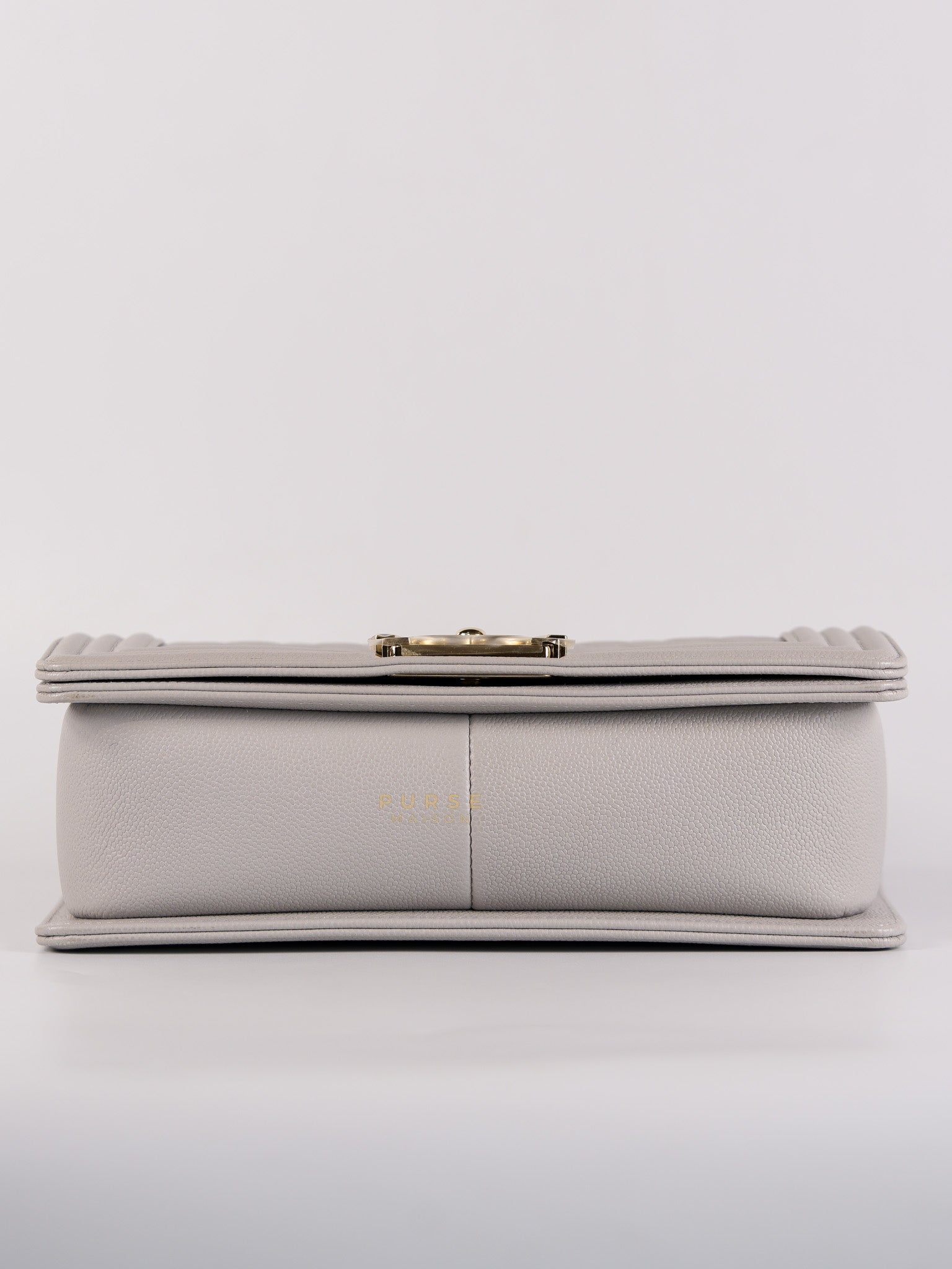 Boy Old Medium Light Gray Caviar Leather and Light Gold Hardware (Microchip) | Purse Maison Luxury Bags Shop