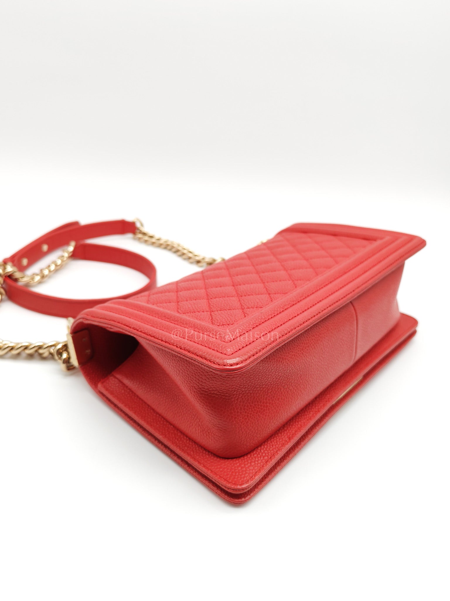 Boy Old Medium Red Quilted Caviar Leather and Champagne Hardware Series 28 | Purse Maison Luxury Bags Shop