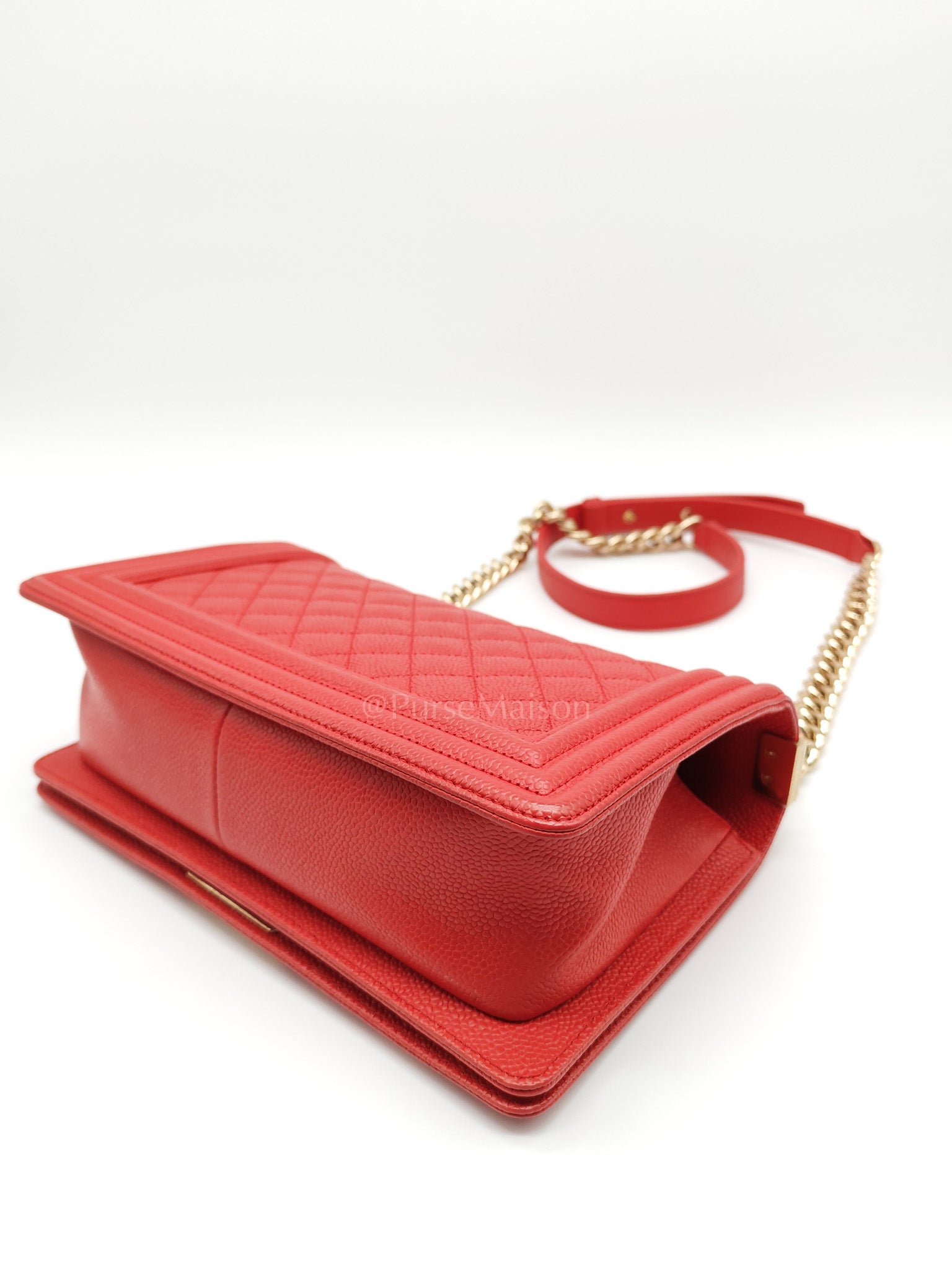 Boy Old Medium Red Quilted Caviar Leather and Champagne Hardware Series 28 | Purse Maison Luxury Bags Shop