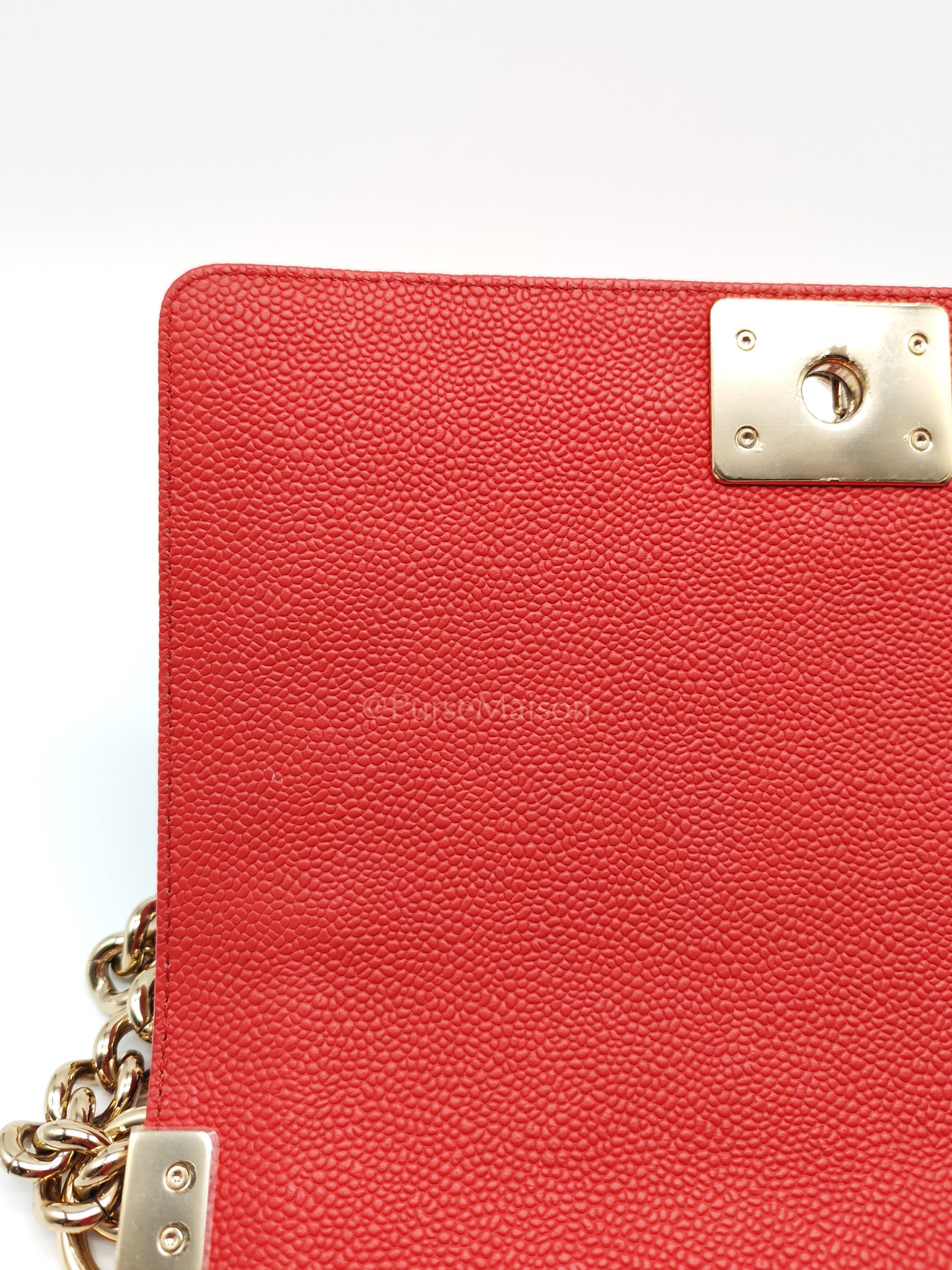 Boy Old Medium Red Quilted Caviar Leather and Champagne Hardware Series 28 | Purse Maison Luxury Bags Shop