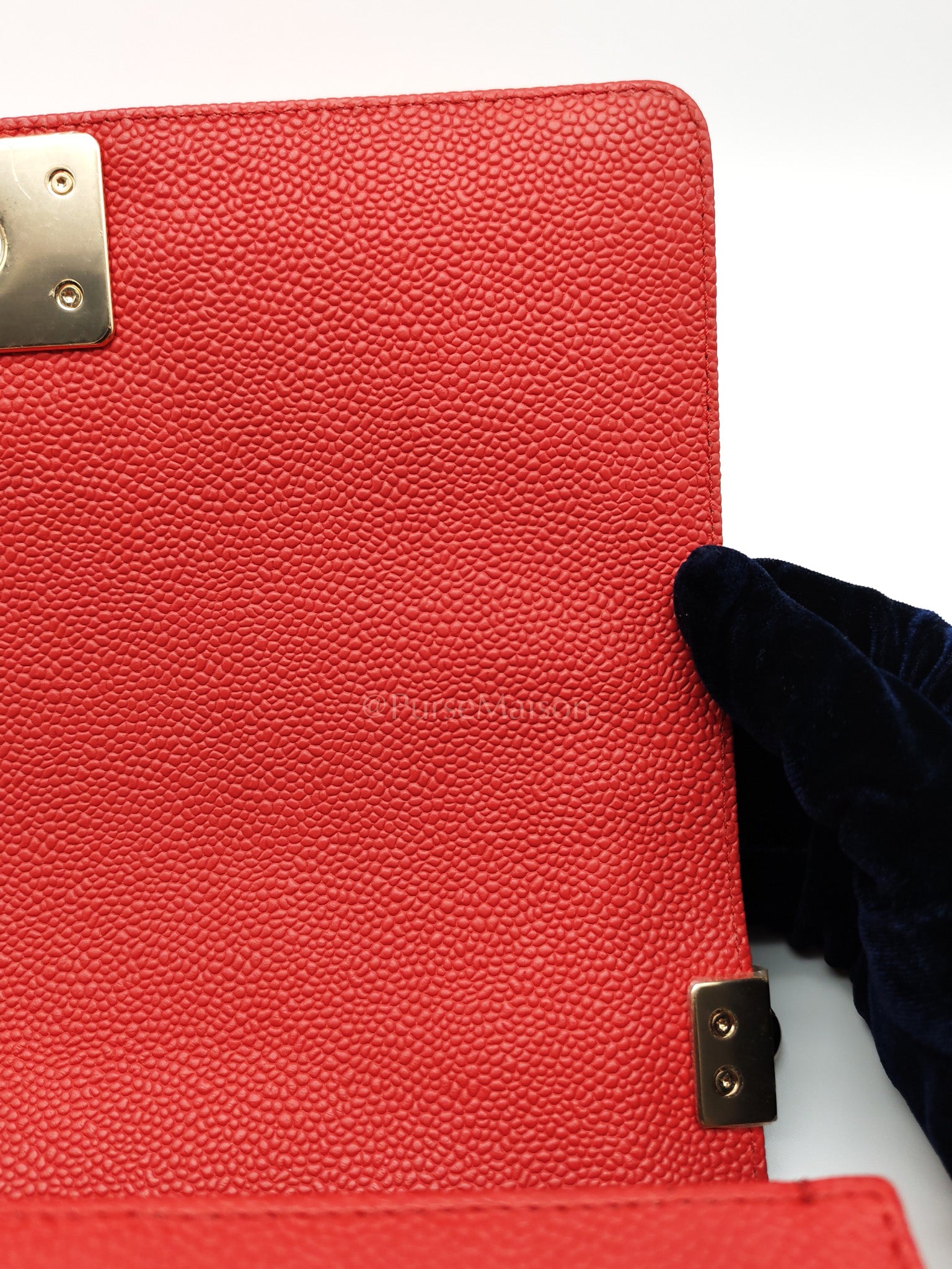 Boy Old Medium Red Quilted Caviar Leather and Champagne Hardware Series 28 | Purse Maison Luxury Bags Shop