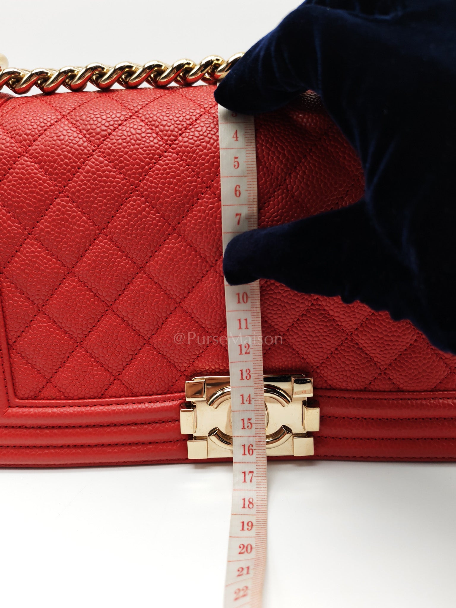 Boy Old Medium Red Quilted Caviar Leather and Champagne Hardware Series 28 | Purse Maison Luxury Bags Shop