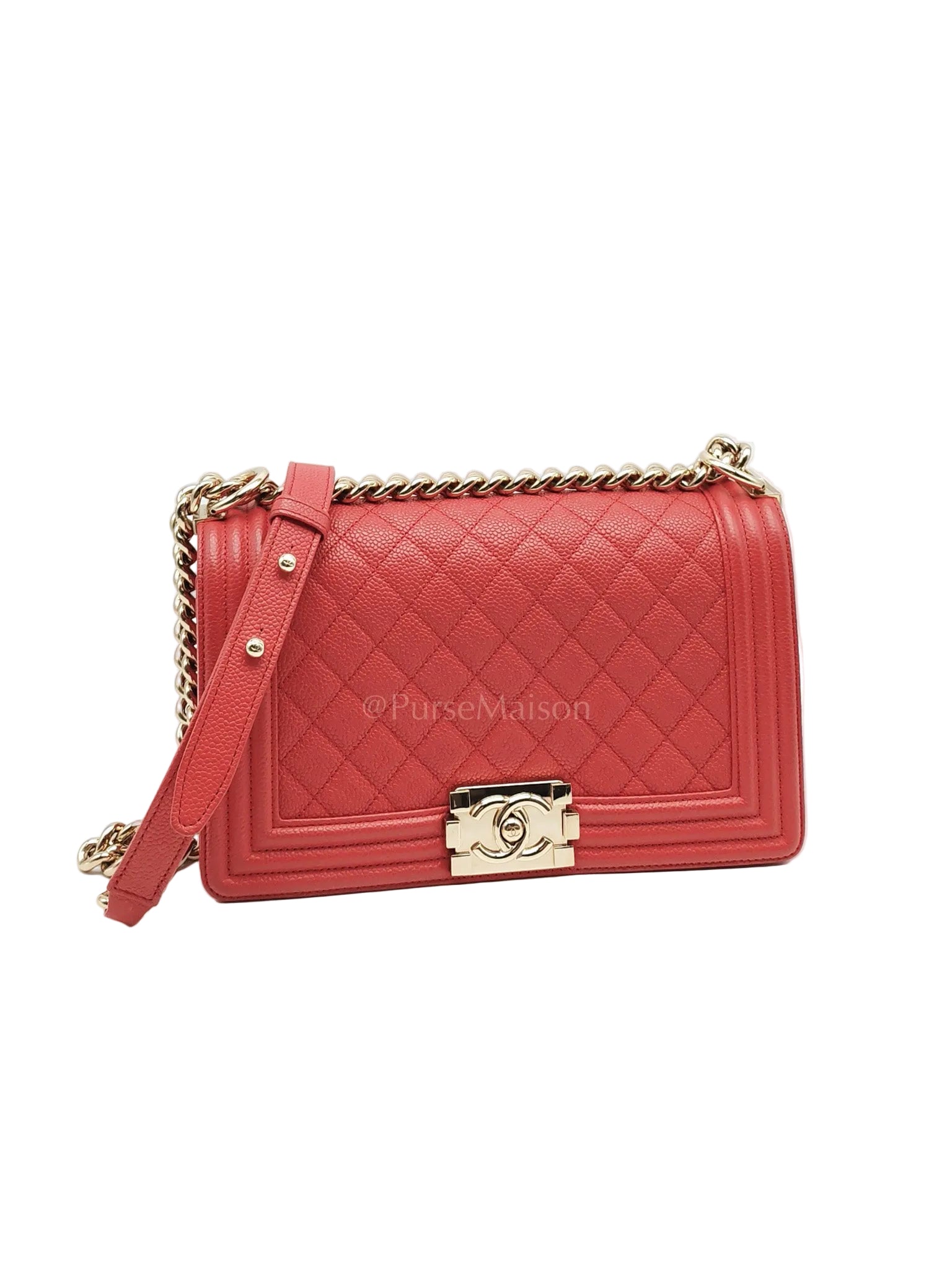 Boy Old Medium Red Quilted Caviar Leather and Champagne Hardware Series 28 | Purse Maison Luxury Bags Shop