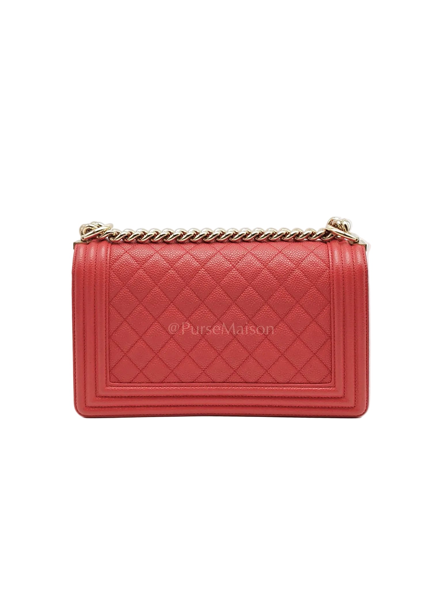 Boy Old Medium Red Quilted Caviar Leather and Champagne Hardware Series 28 | Purse Maison Luxury Bags Shop