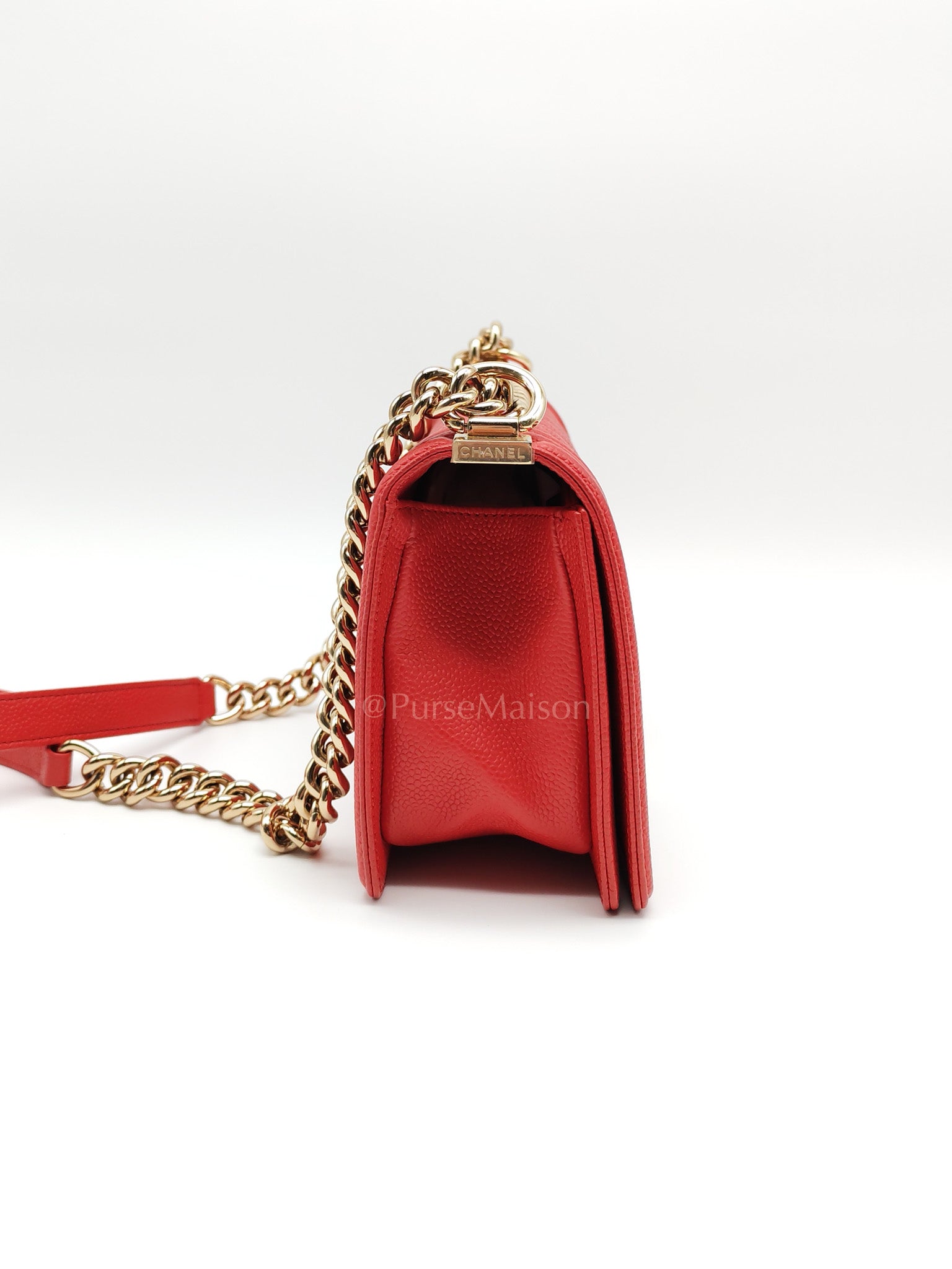 Boy Old Medium Red Quilted Caviar Leather and Champagne Hardware Series 28 | Purse Maison Luxury Bags Shop