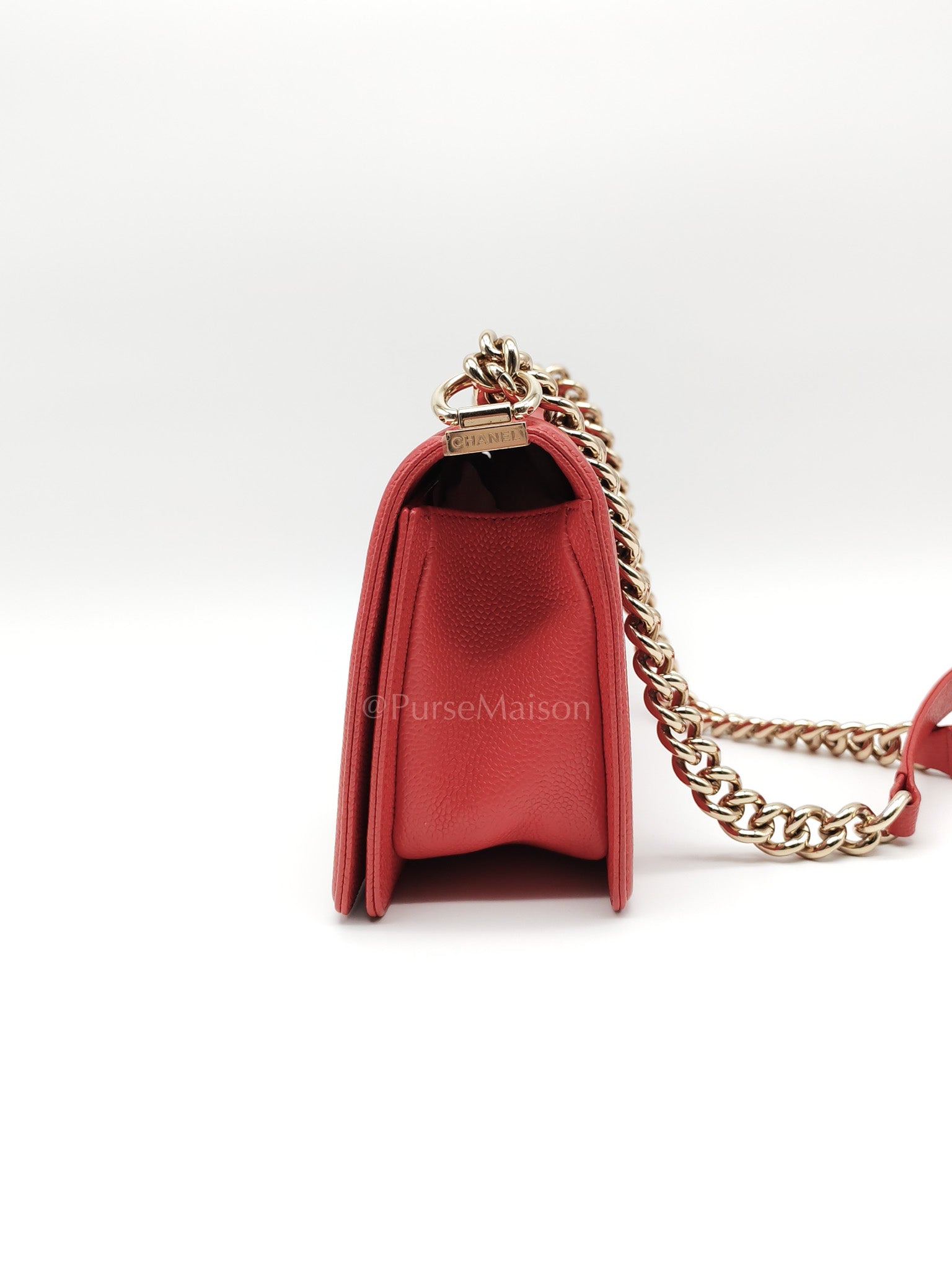 Boy Old Medium Red Quilted Caviar Leather and Champagne Hardware Series 28 | Purse Maison Luxury Bags Shop