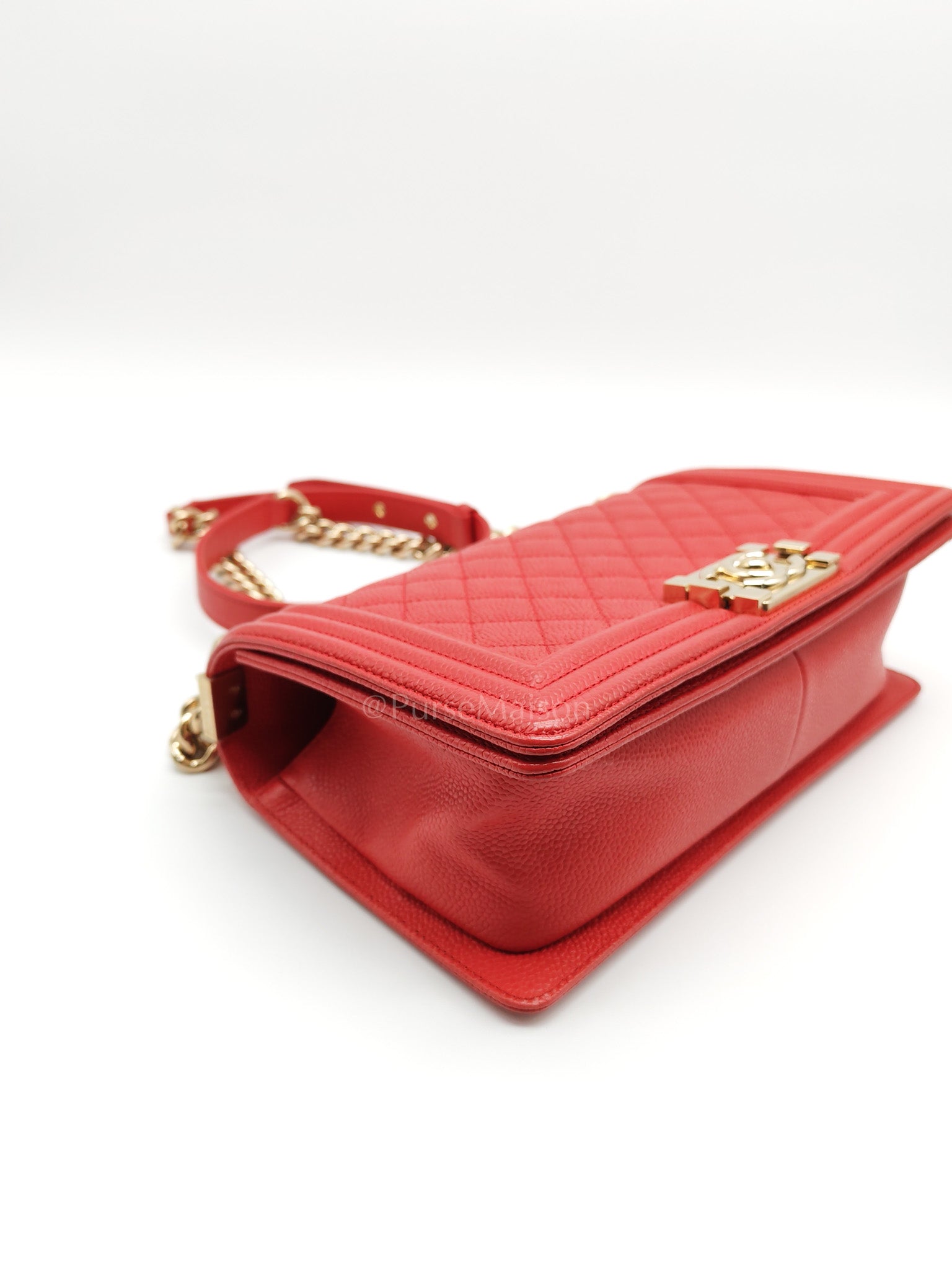 Boy Old Medium Red Quilted Caviar Leather and Champagne Hardware Series 28 | Purse Maison Luxury Bags Shop