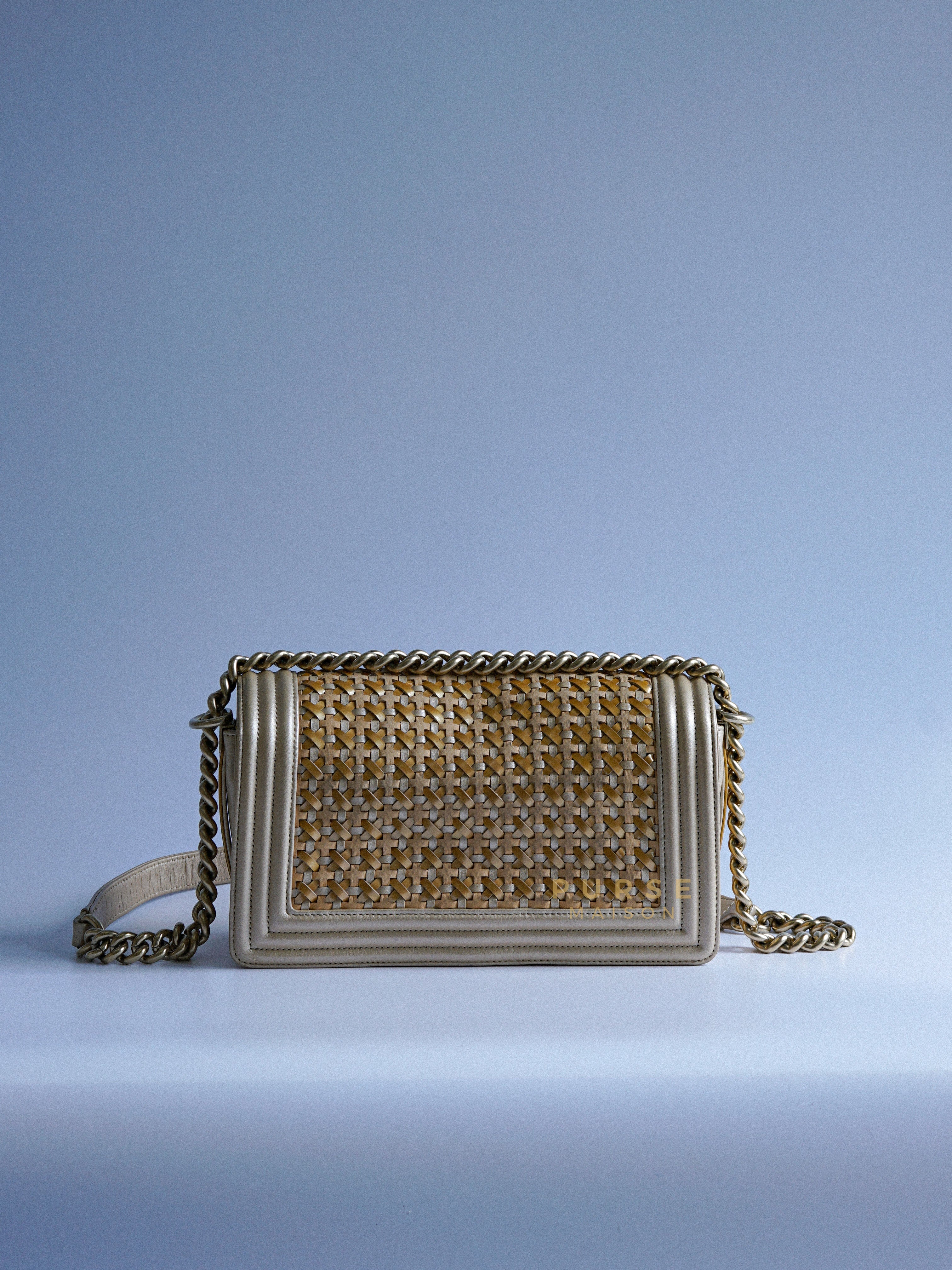 Boy Old Medium Weave and Aged Gold Hardware Series 20 | Purse Maison Luxury Bags Shop