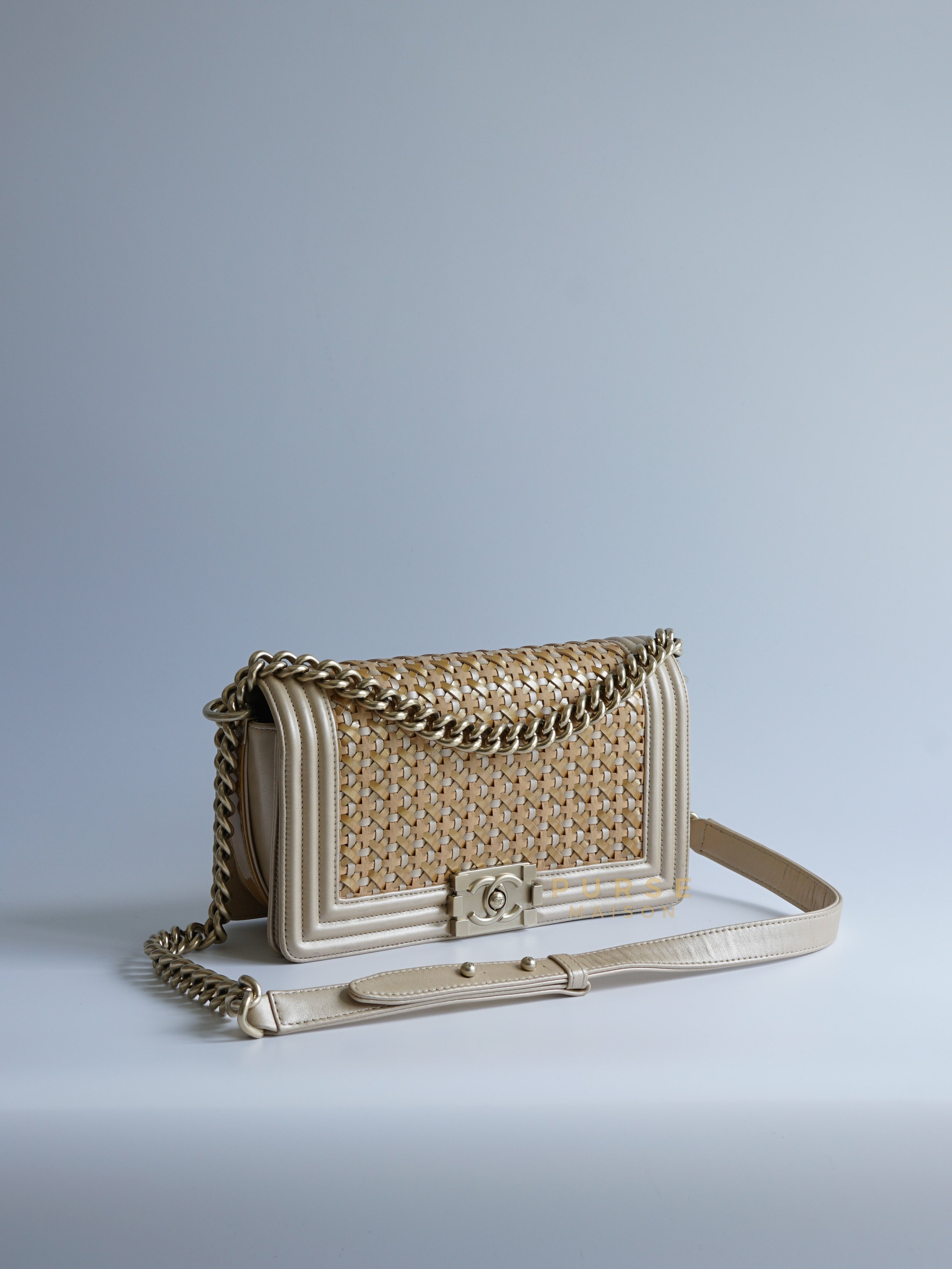 Boy Old Medium Weave and Aged Gold Hardware Series 20 | Purse Maison Luxury Bags Shop