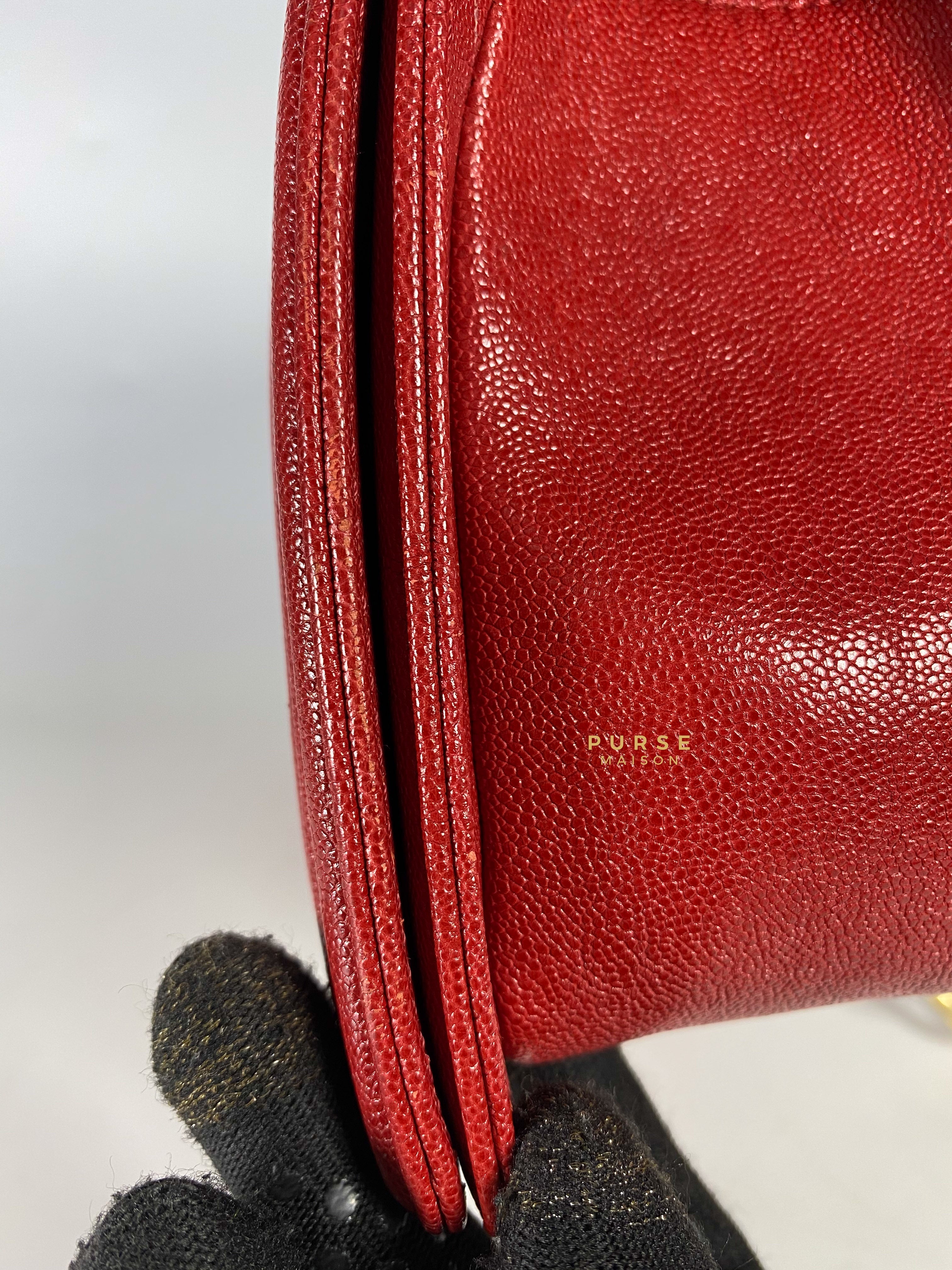 Chanel Boy Red Old Medium in Quilted Caviar and Aged Gold Hardware Series 26 | Purse Maison Luxury Bags Shop