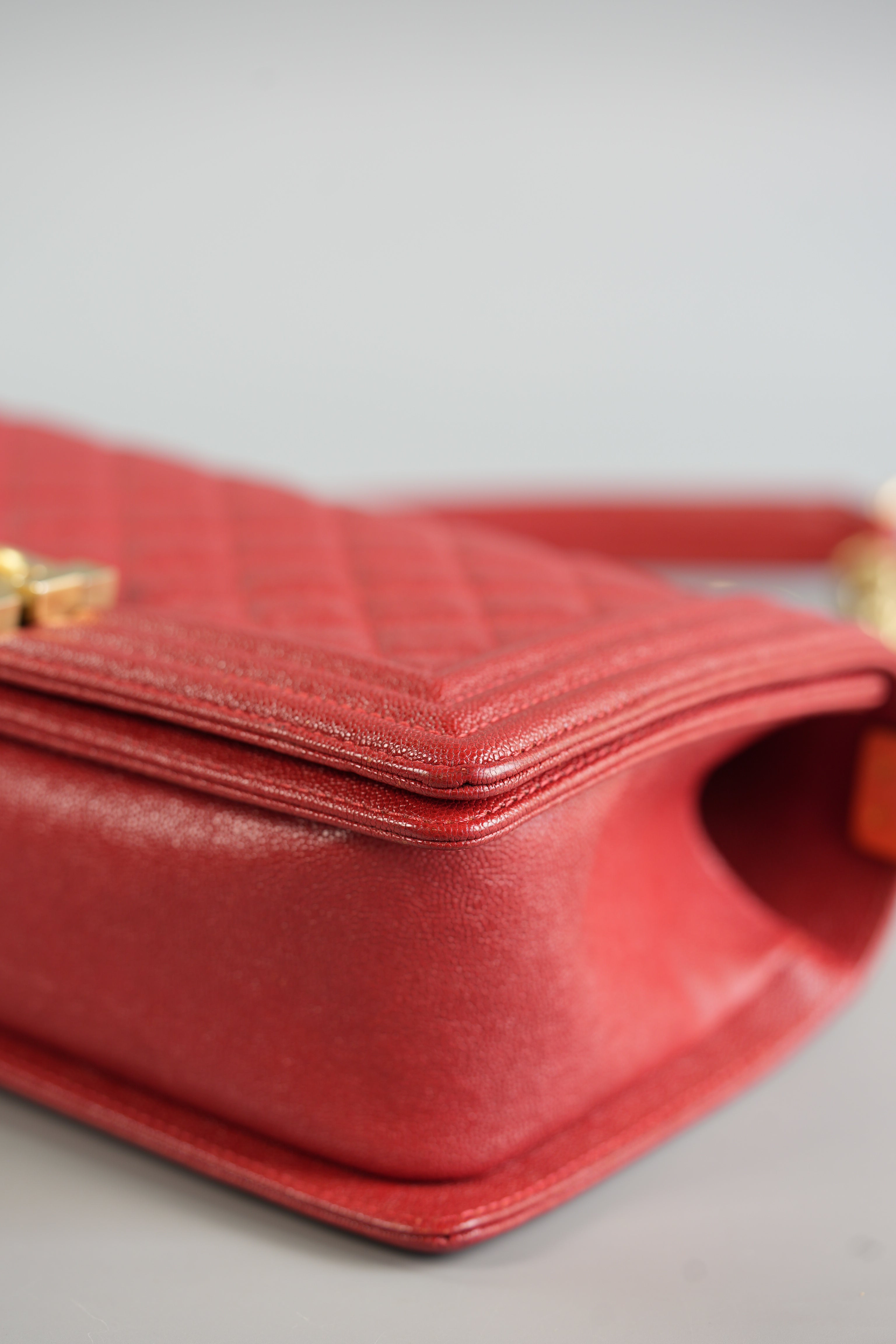 Boy Red Old Medium in Quilted Caviar and Aged Gold Hardware Series 28 | Purse Maison Luxury Bags Shop