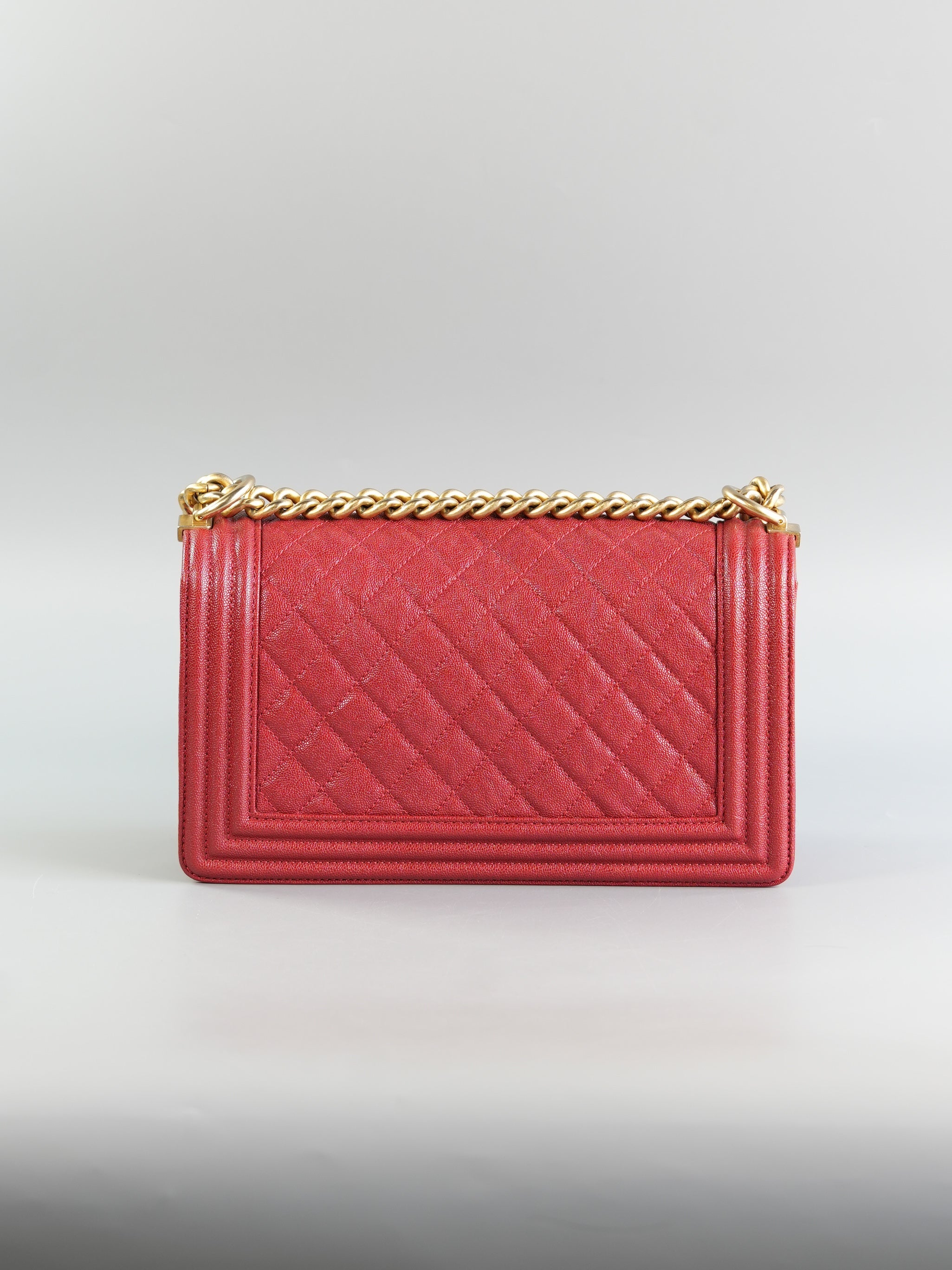 Boy Red Old Medium in Quilted Caviar and Aged Gold Hardware Series 28 | Purse Maison Luxury Bags Shop