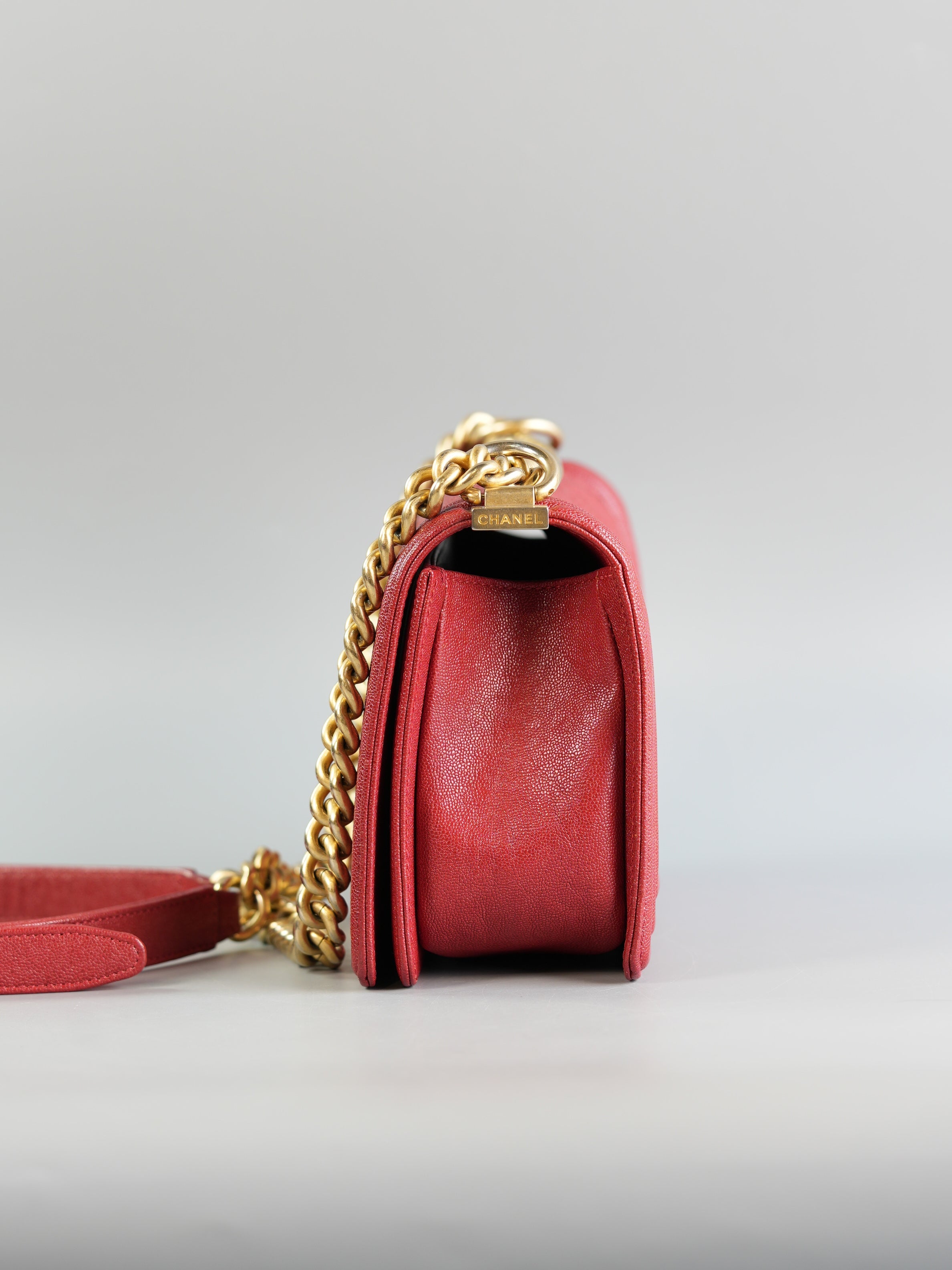 Boy Red Old Medium in Quilted Caviar and Aged Gold Hardware Series 28 | Purse Maison Luxury Bags Shop