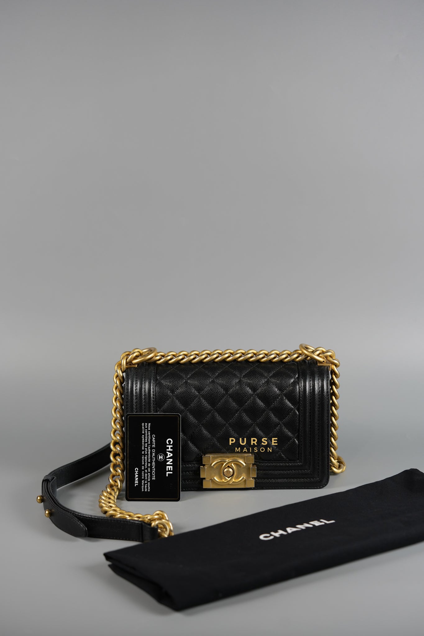 Boy Small Black Caviar in Aged Gold Hardware Series 25 | Purse Maison Luxury Bags Shop