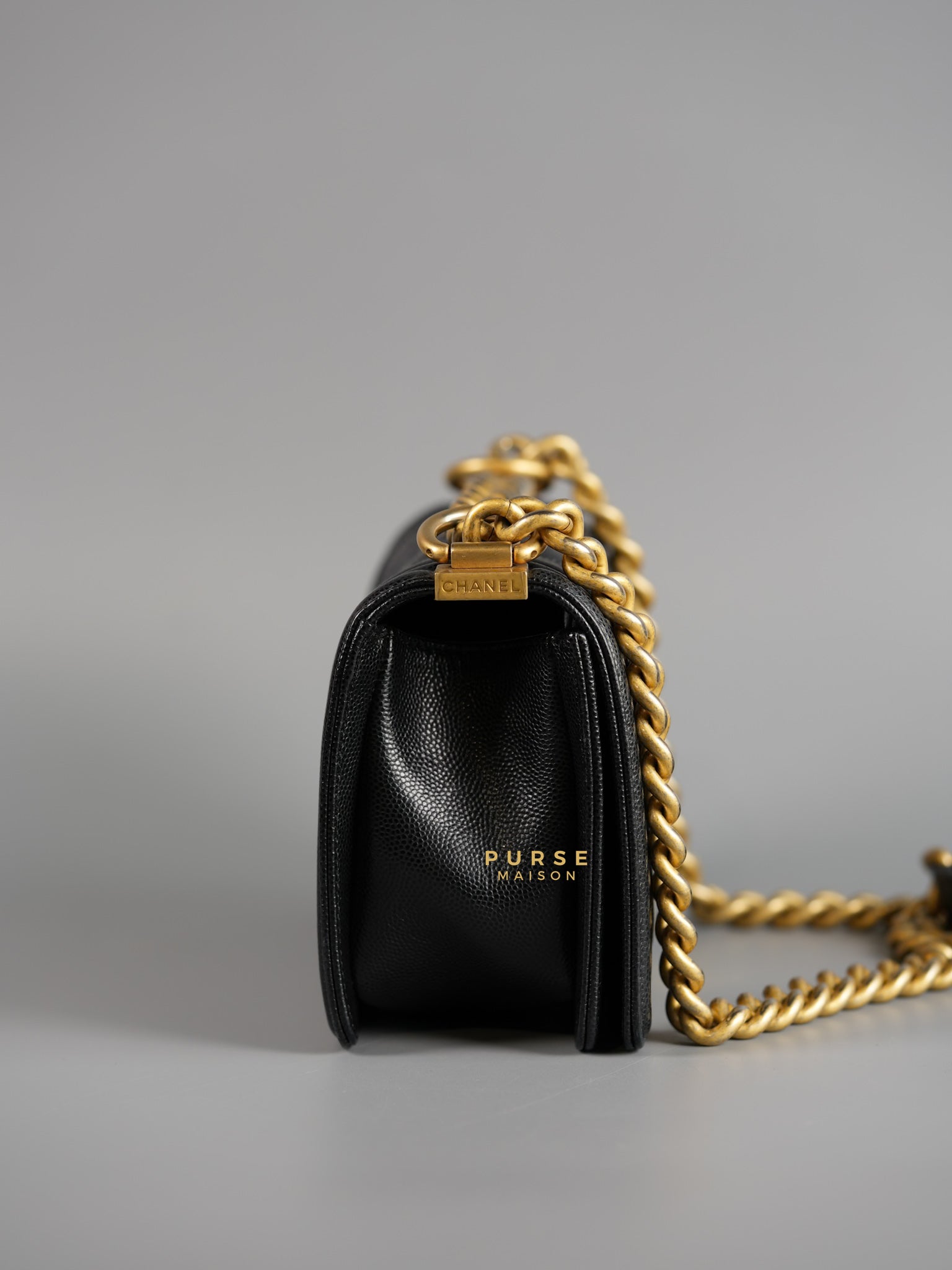 Boy Small Black Caviar in Aged Gold Hardware Series 25 | Purse Maison Luxury Bags Shop