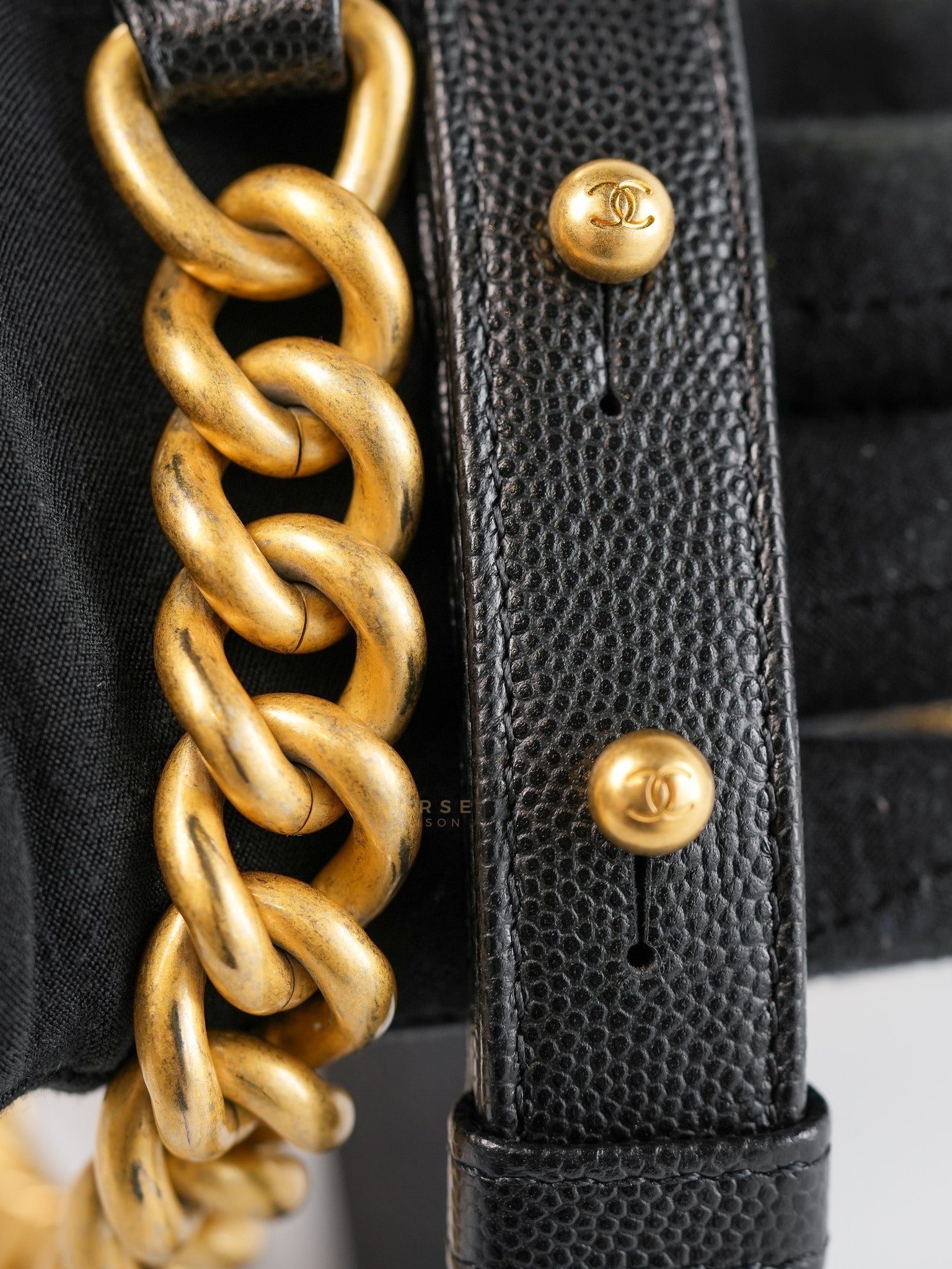 Boy Small Black Caviar Leather and Aged Gold Hardware (Microchip) | Purse Maison Luxury Bags Shop