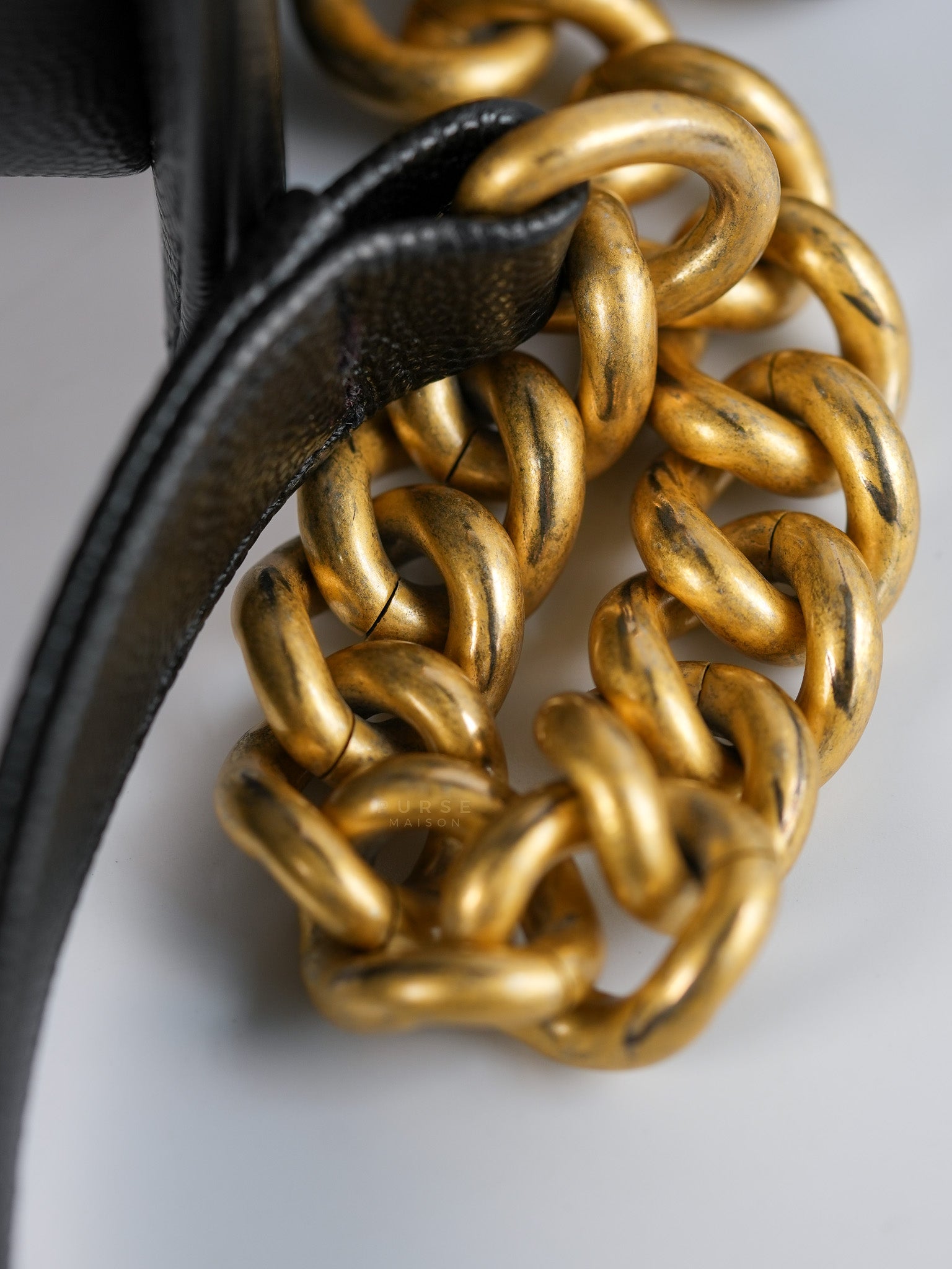 Boy Small Black Caviar Leather and Aged Gold Hardware (Microchip) | Purse Maison Luxury Bags Shop