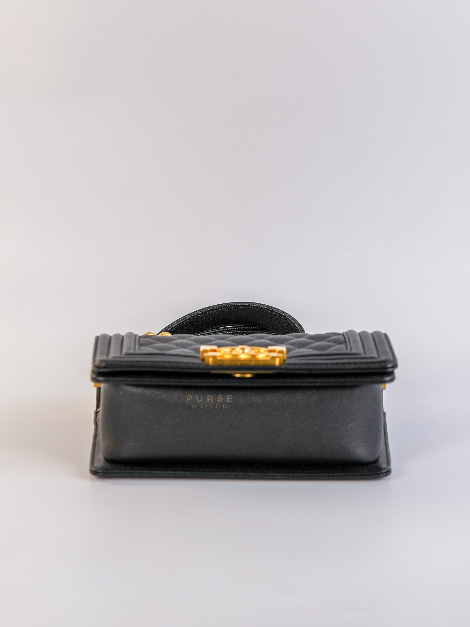 Boy Small Black Caviar Leather and Aged Gold Hardware (Microchip) | Purse Maison Luxury Bags Shop