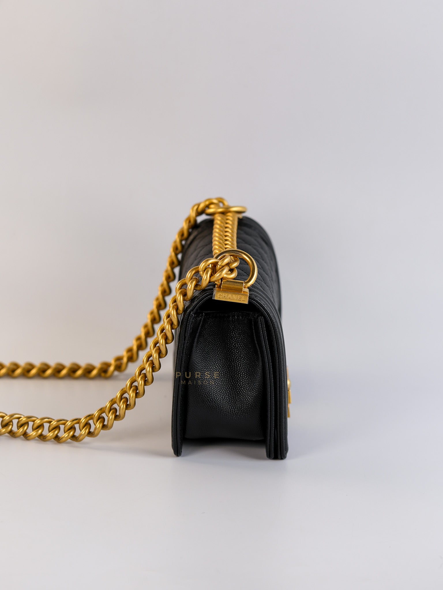 Boy Small Black Caviar Leather and Aged Gold Hardware (Microchip) | Purse Maison Luxury Bags Shop