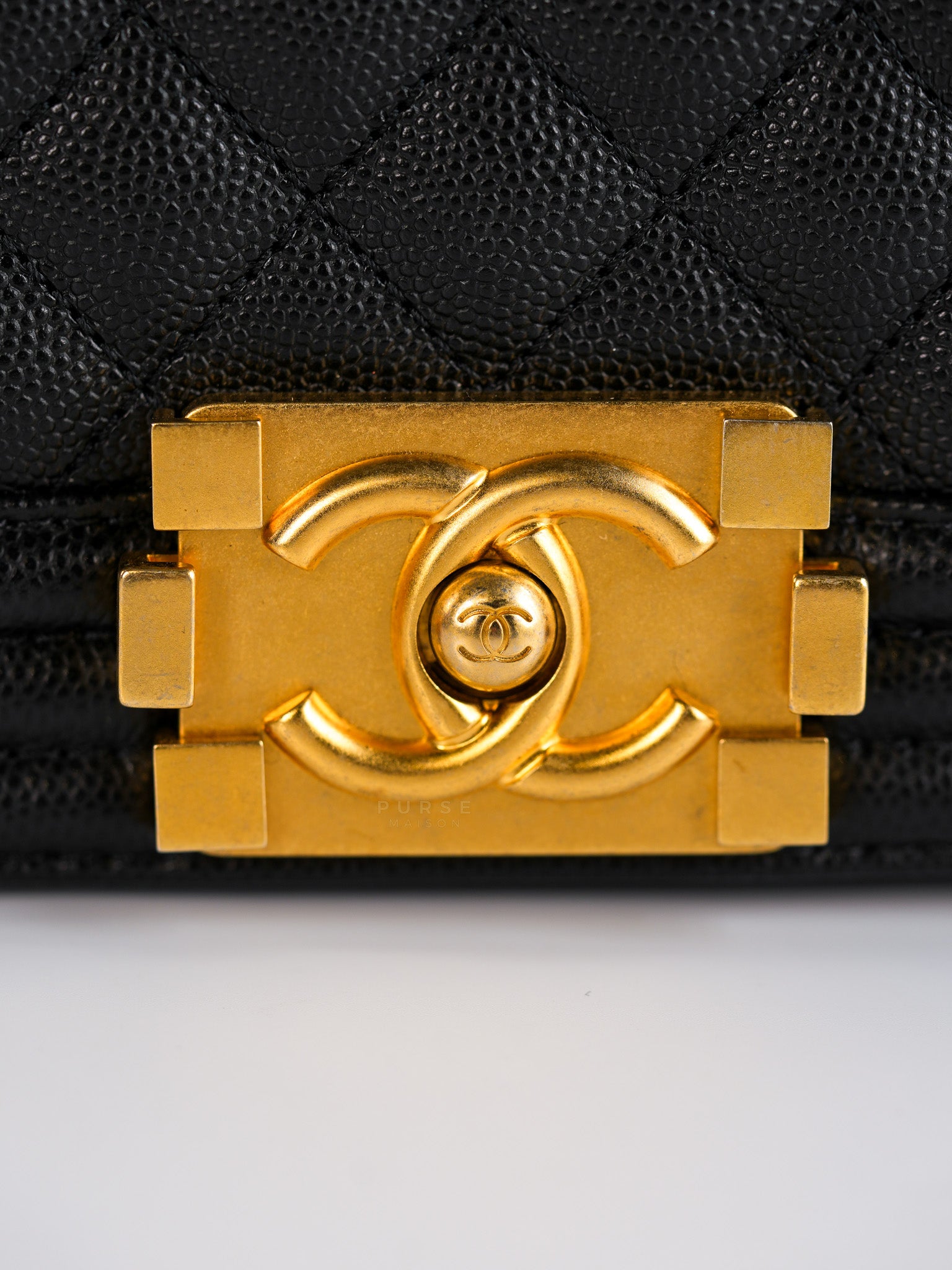 Boy Small Black Caviar Leather and Aged Gold Hardware (Microchip) | Purse Maison Luxury Bags Shop