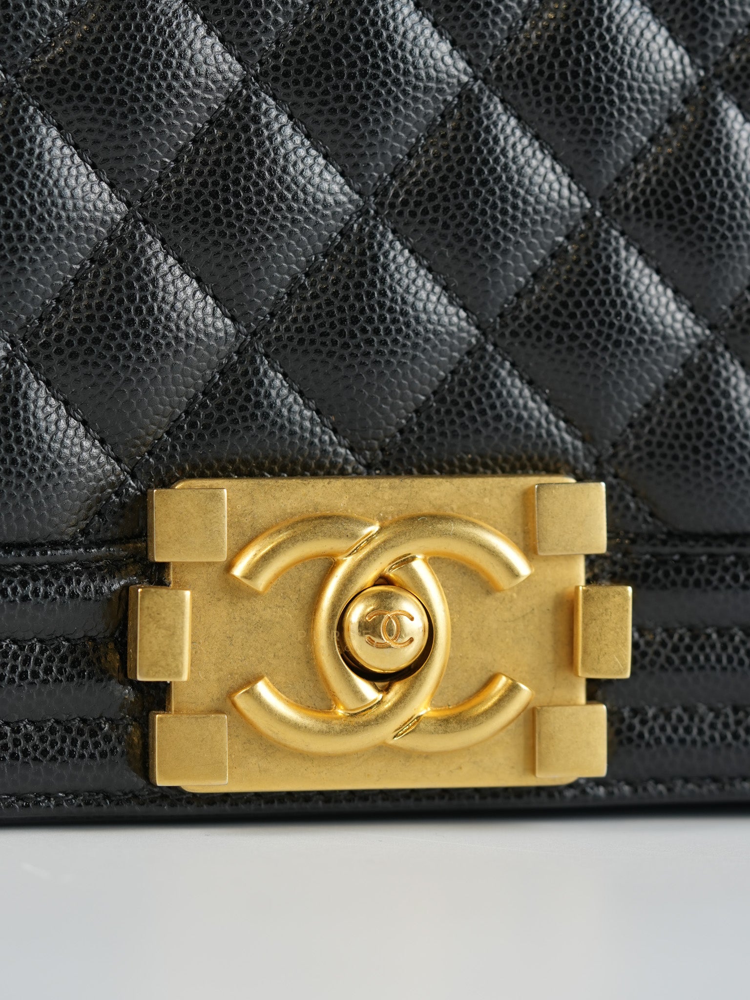 Boy Small Black Caviar Leather and Aged Gold Hardware(Microchip) | Purse Maison Luxury Bags Shop