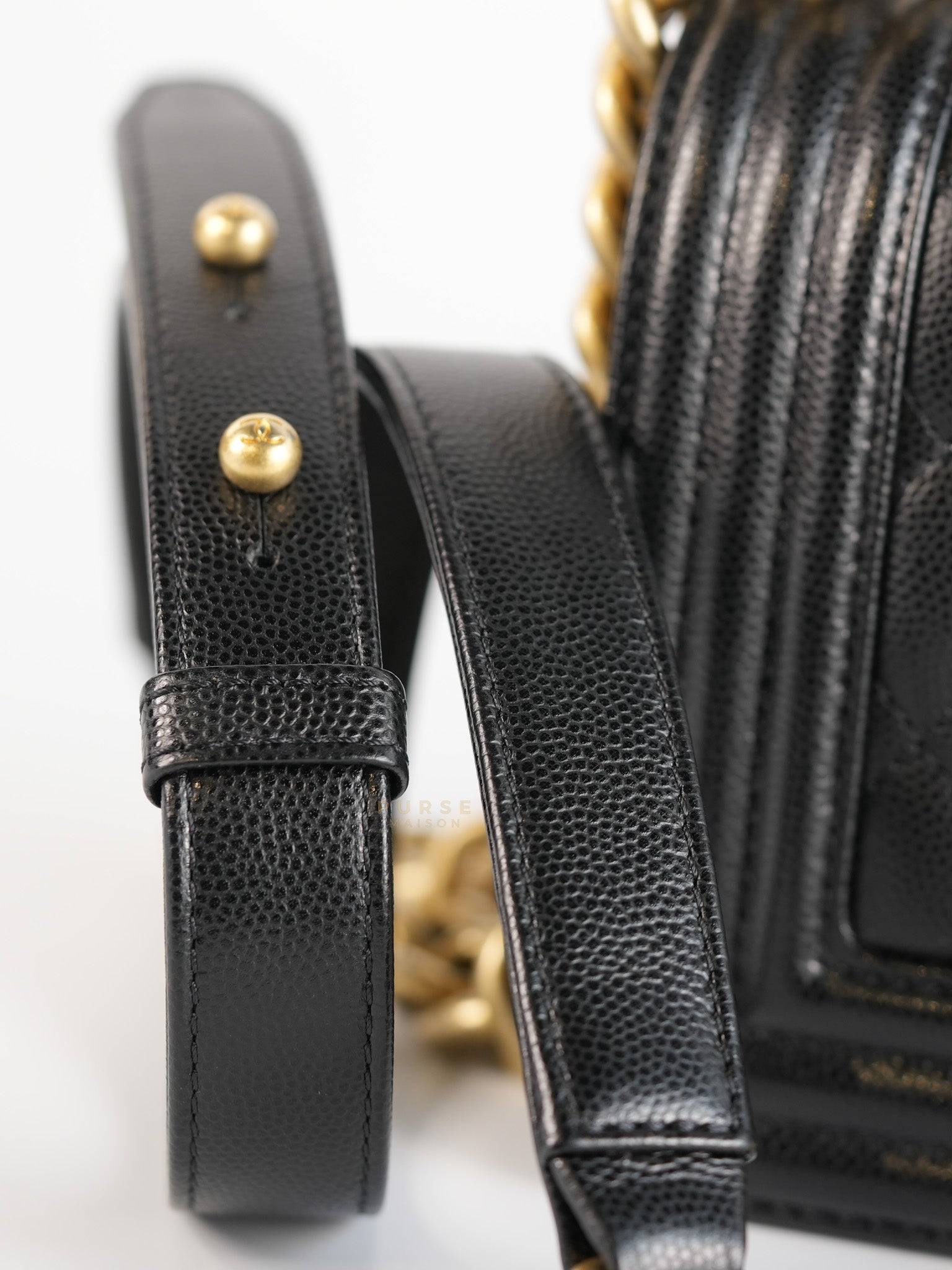 Boy Small Black Caviar Leather and Aged Gold Hardware(Microchip) | Purse Maison Luxury Bags Shop