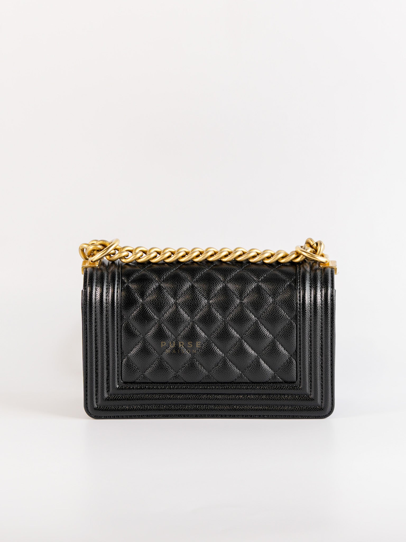 Boy Small Black Caviar Leather and Aged Gold Hardware(Microchip) | Purse Maison Luxury Bags Shop