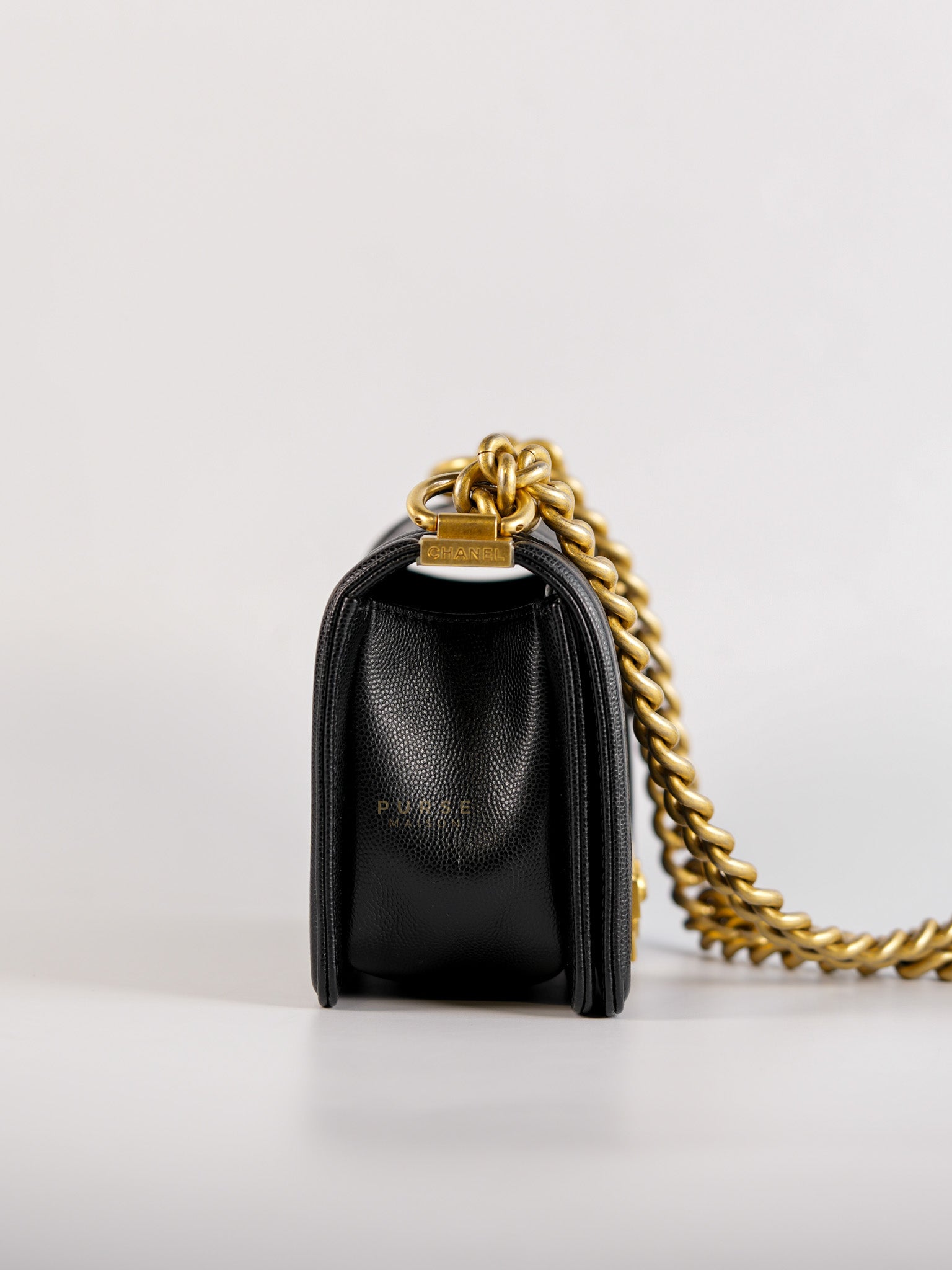 Boy Small Black Caviar Leather and Aged Gold Hardware(Microchip) | Purse Maison Luxury Bags Shop