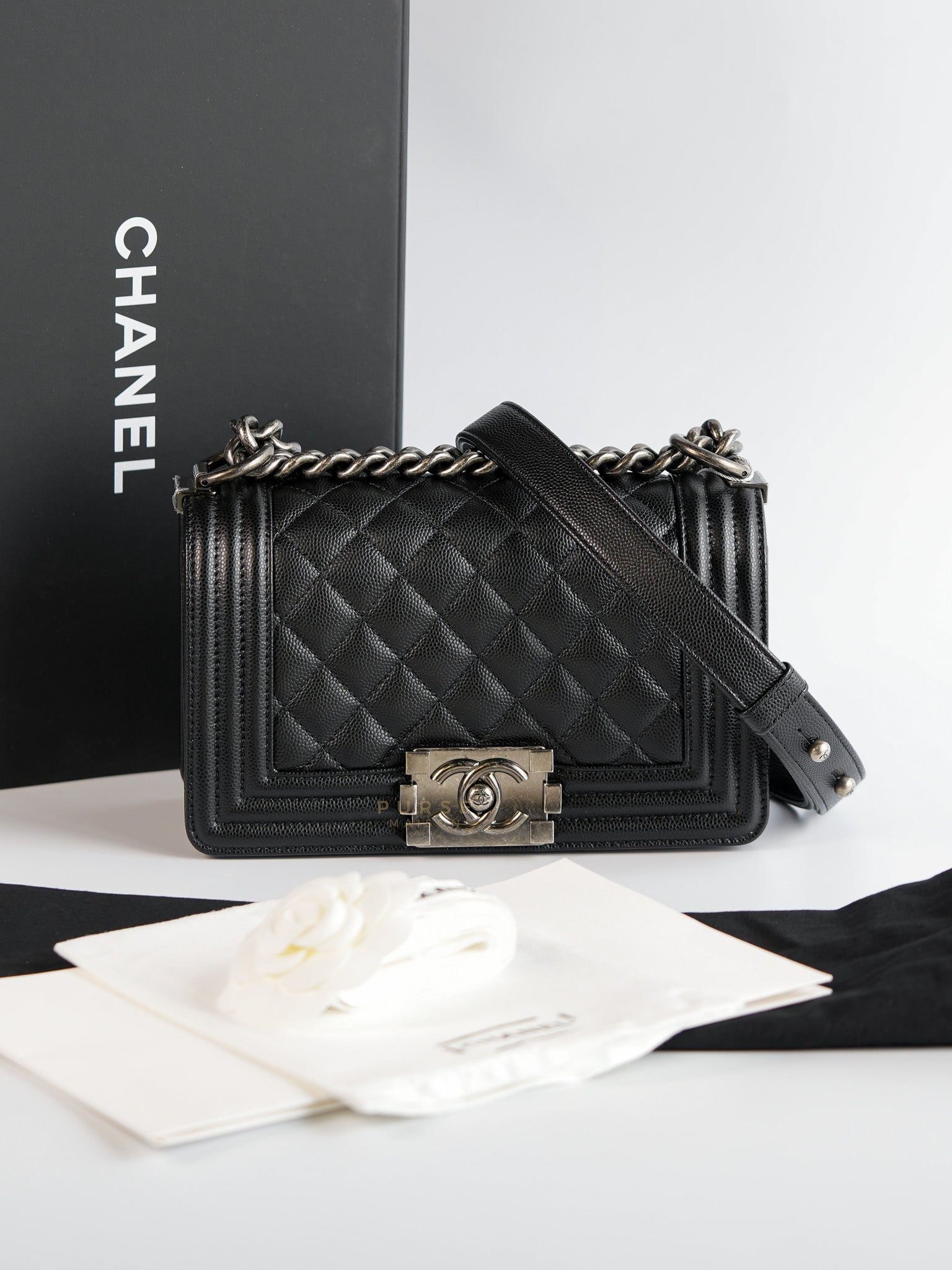 Boy Small Black Caviar Leather in Ruthenium Hardware (microchip) | Purse Maison Luxury Bags Shop