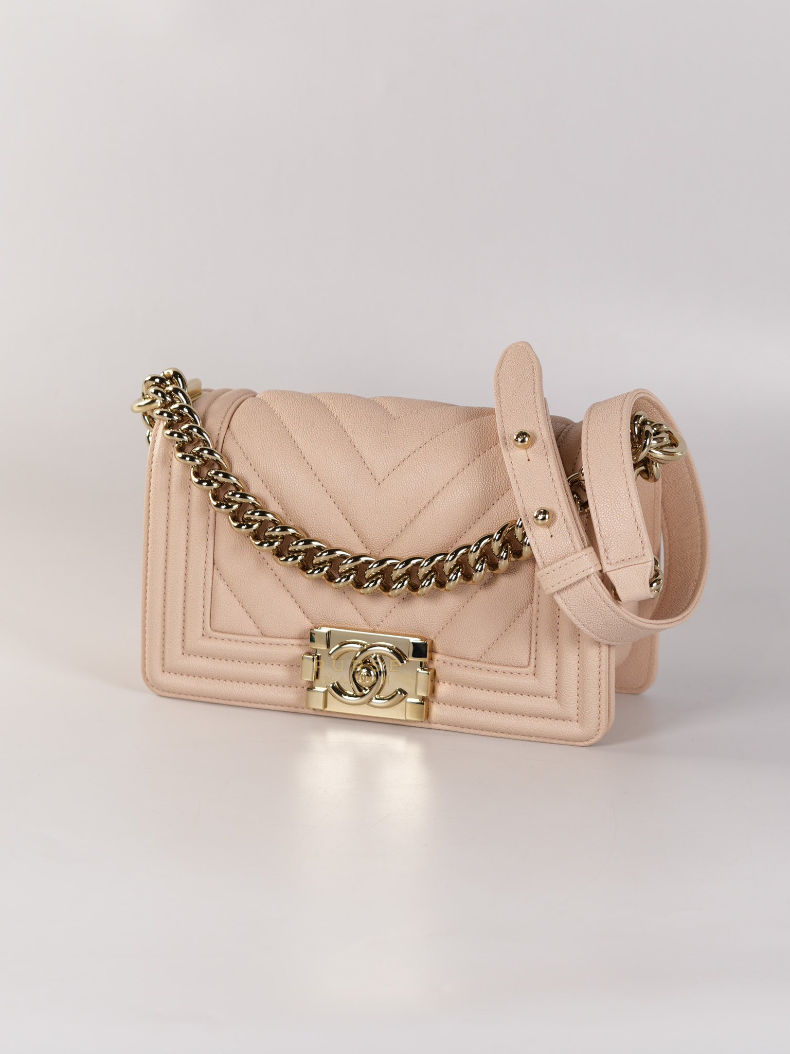 Boy Small Blush Pink Chevron Caviar Leather in Light Gold Hardware Series 30 | Purse Maison Luxury Bags Shop